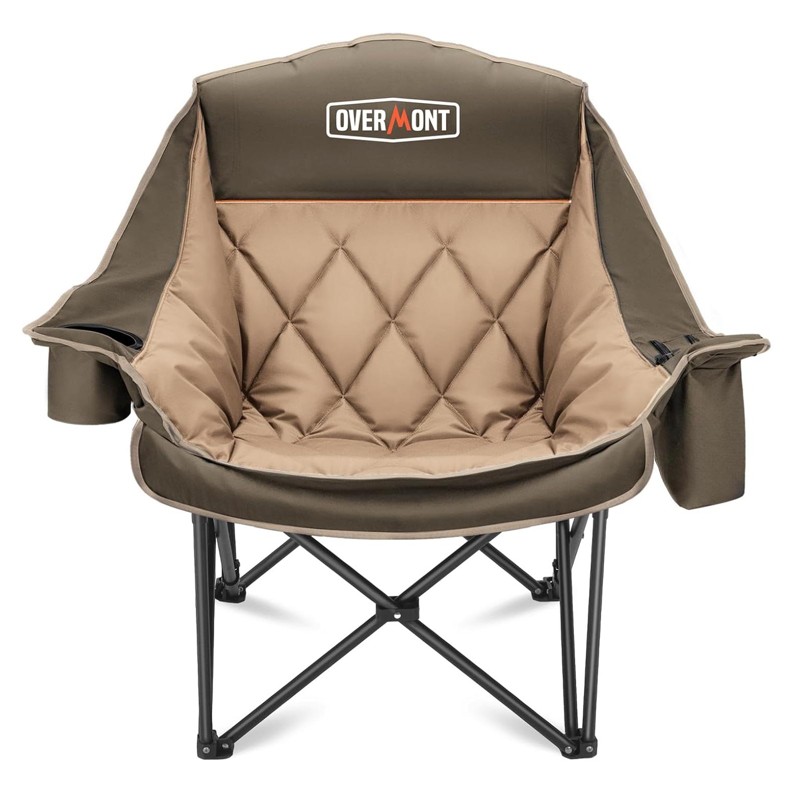 Silla de Camping XL Overmont Caqui Plegable 204 kg Acolchada