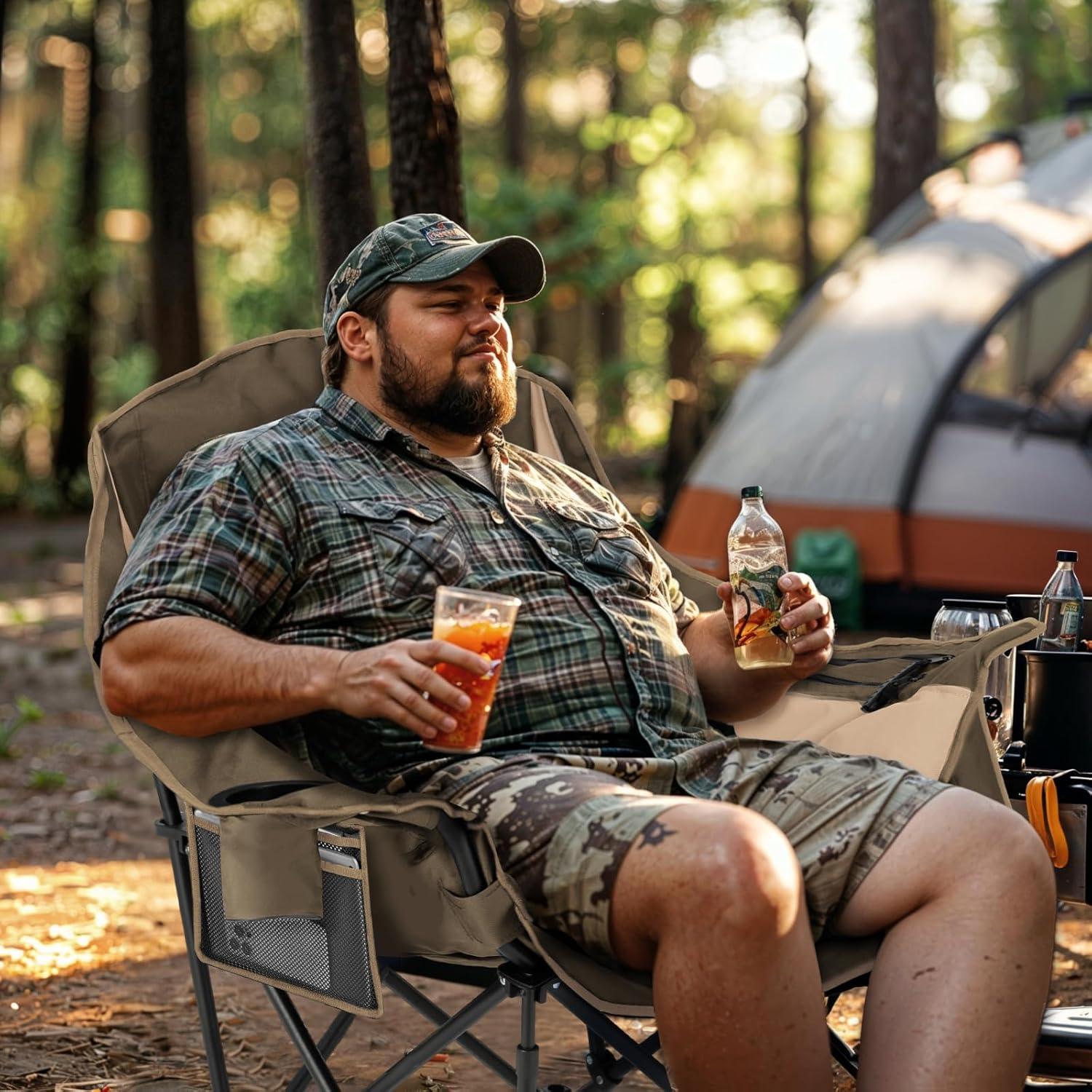 Silla de Camping XL Overmont Caqui Plegable 204 kg Acolchada