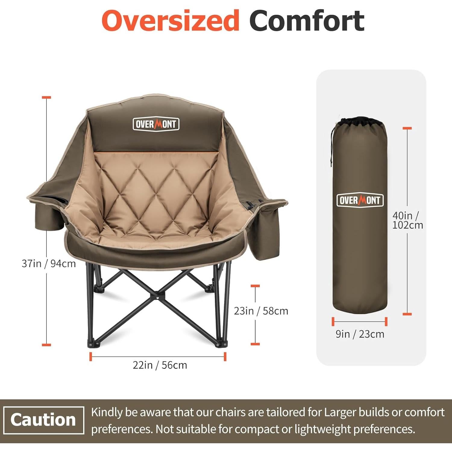 Silla de Camping XL Overmont Caqui Plegable 204 kg Acolchada