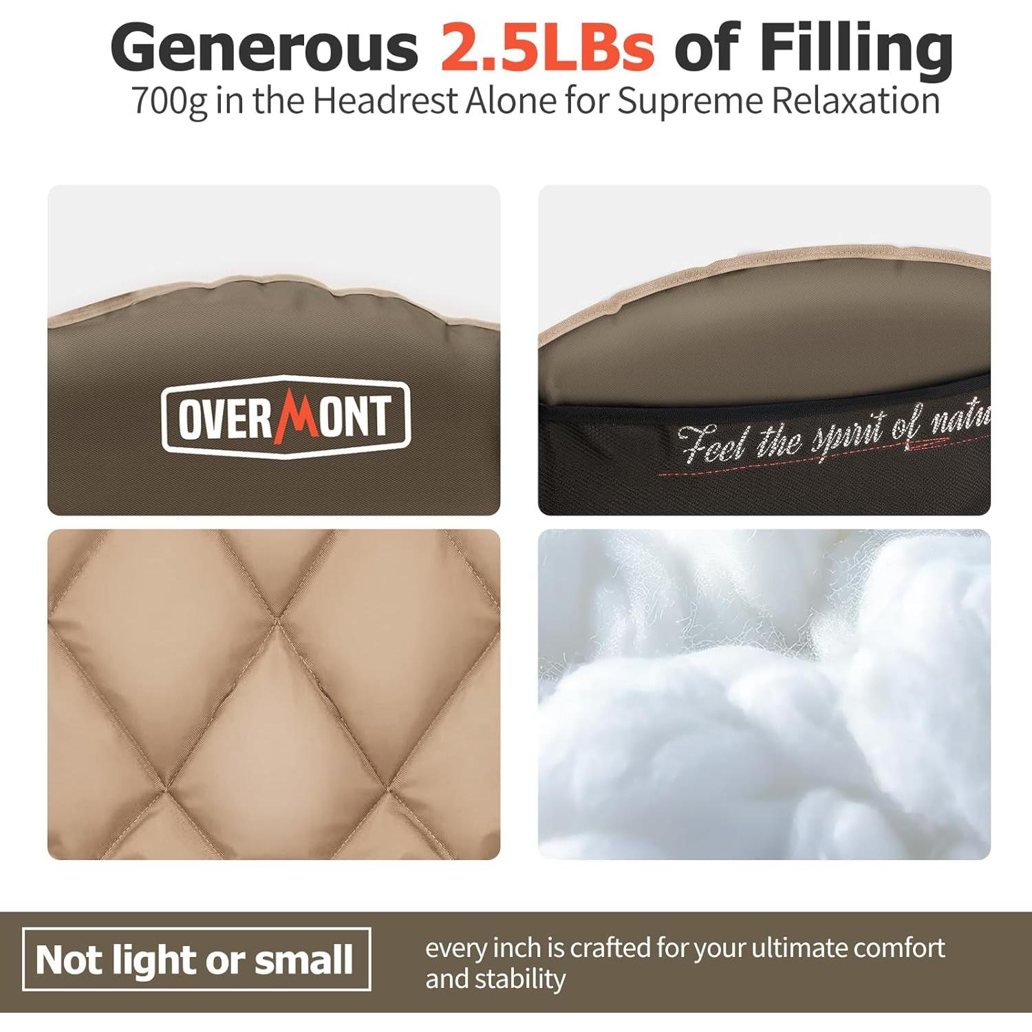 Silla de Camping XL Overmont Caqui Plegable 204 kg Acolchada