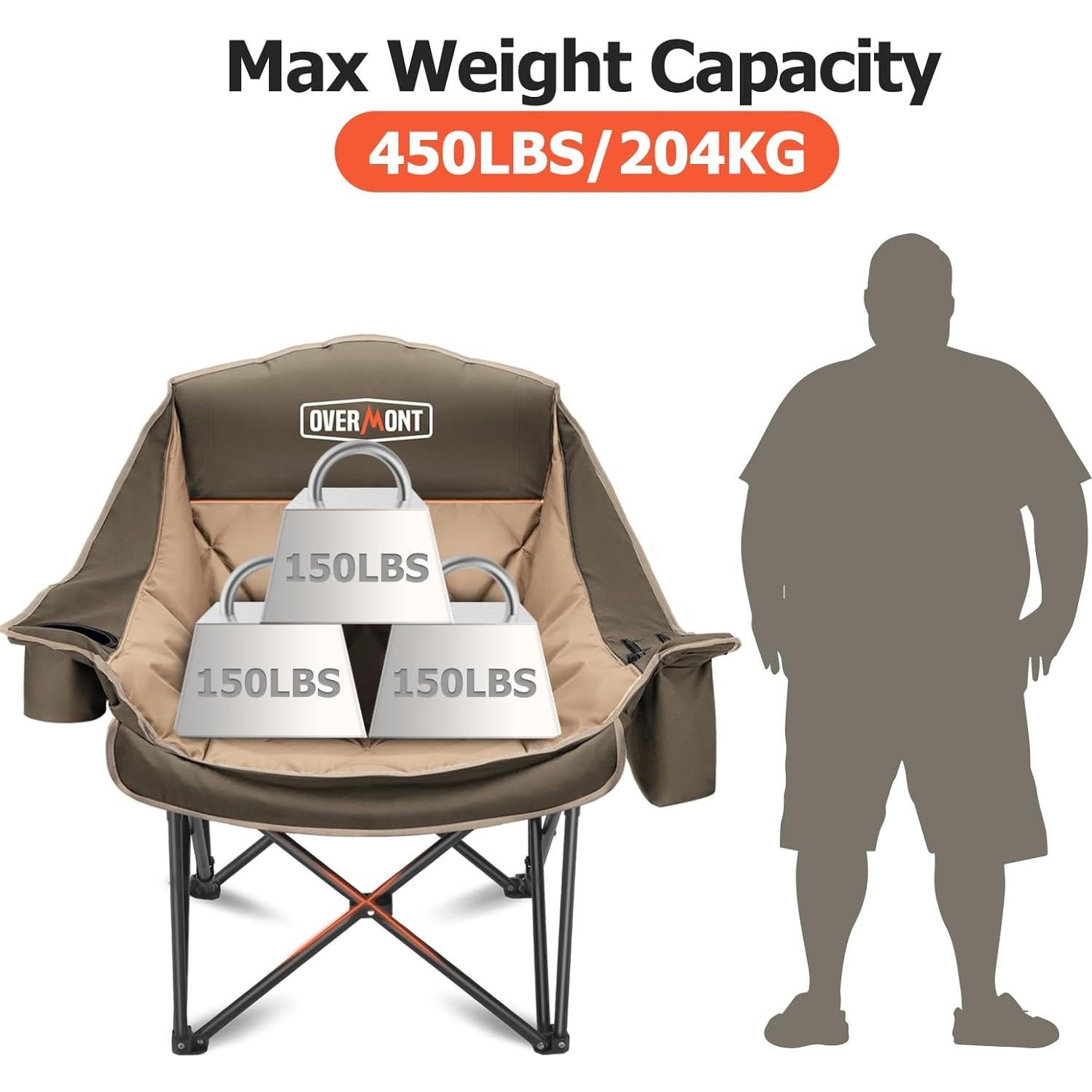 Silla de Camping XL Overmont Caqui Plegable 204 kg Acolchada