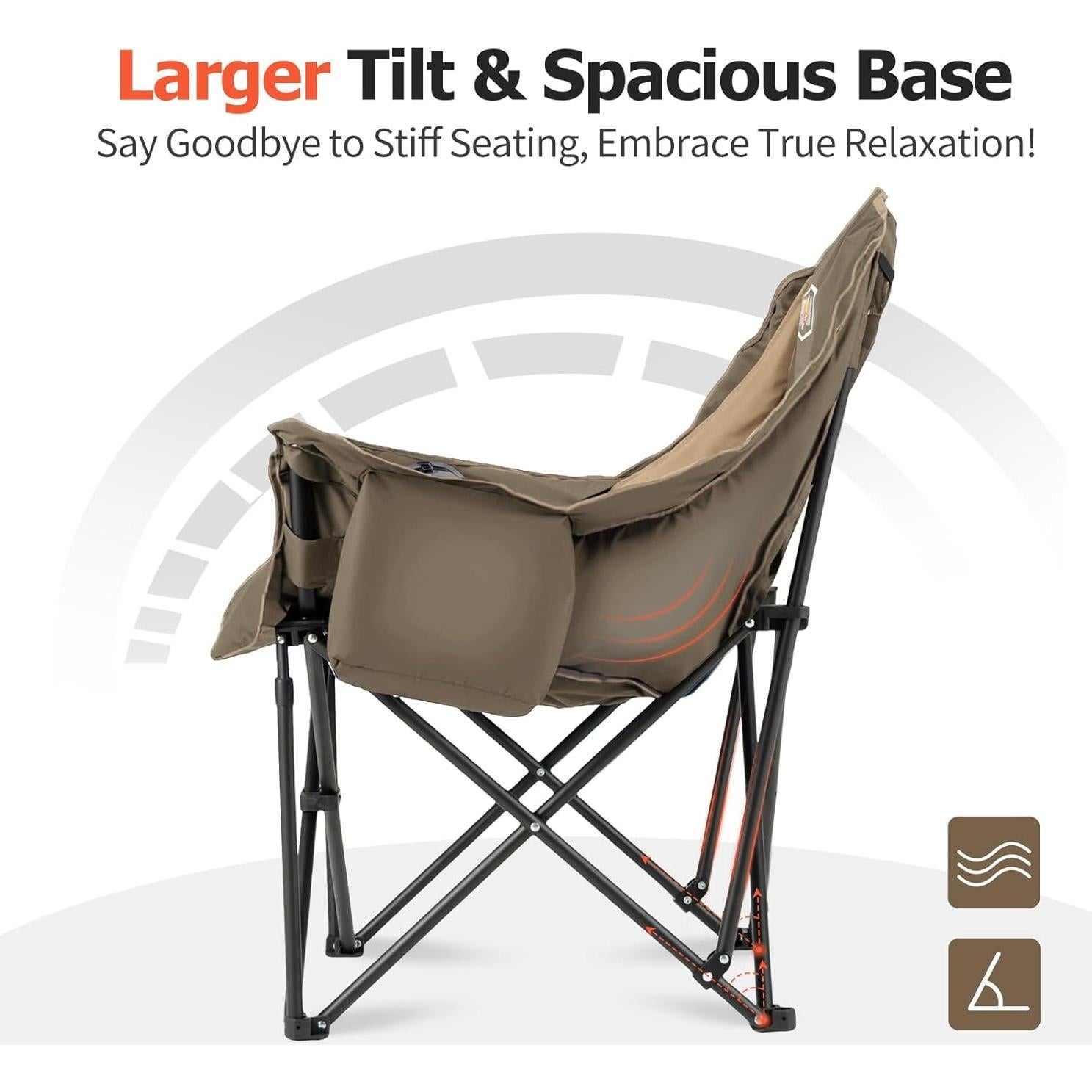 Silla de Camping XL Overmont Caqui Plegable 204 kg Acolchada