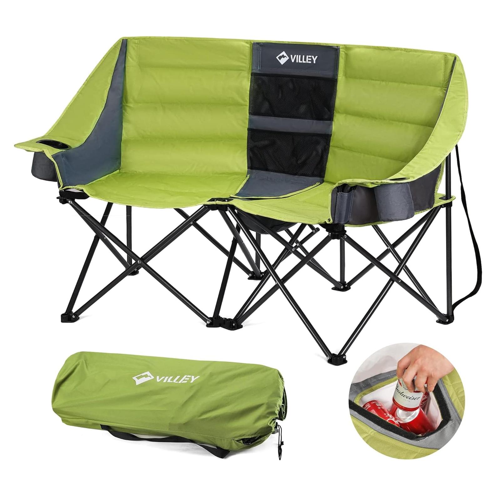 Silla de Camping Doble VILLEY con Bolsa de Enfriamiento 272 kg