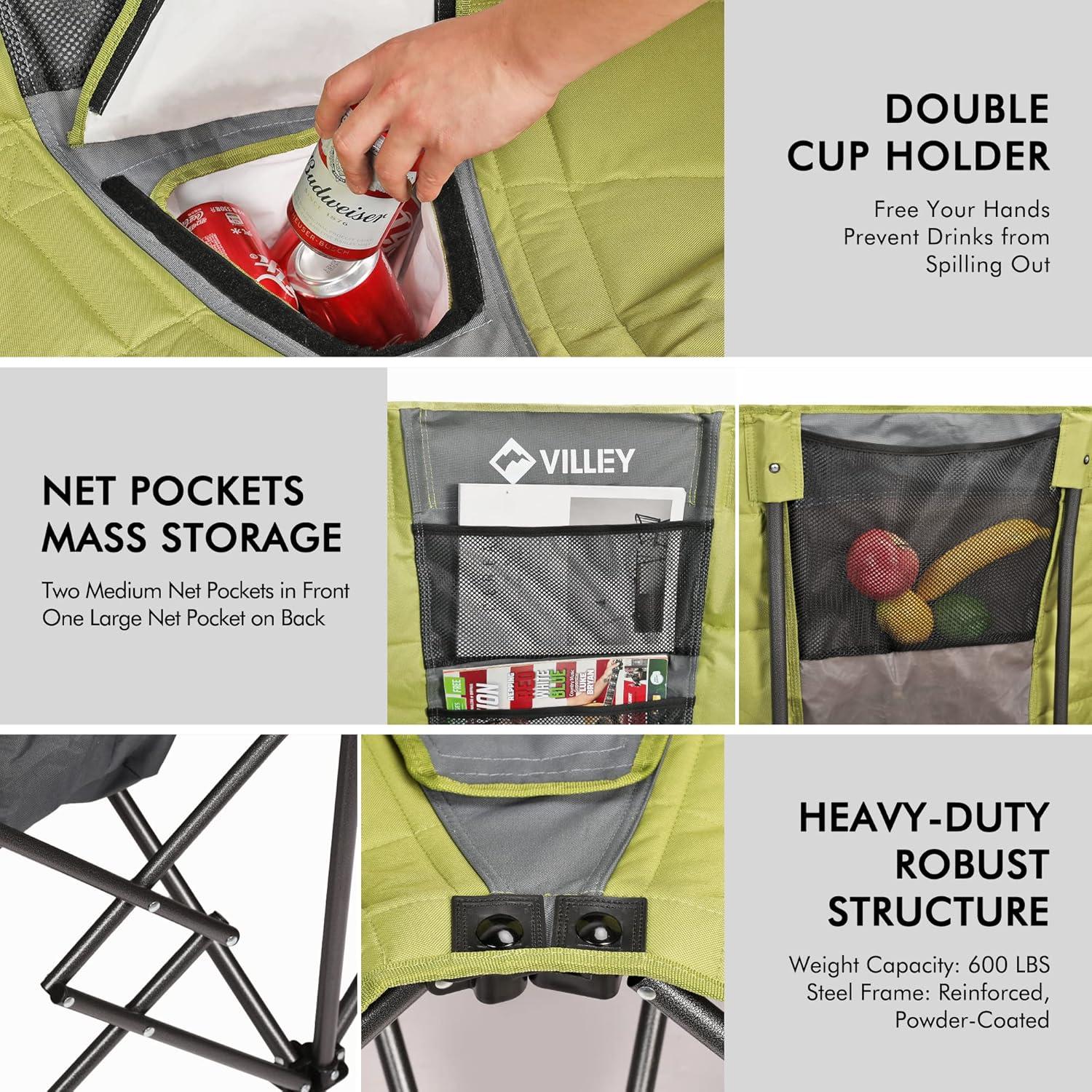 Silla de Camping Doble VILLEY con Bolsa de Enfriamiento 272 kg