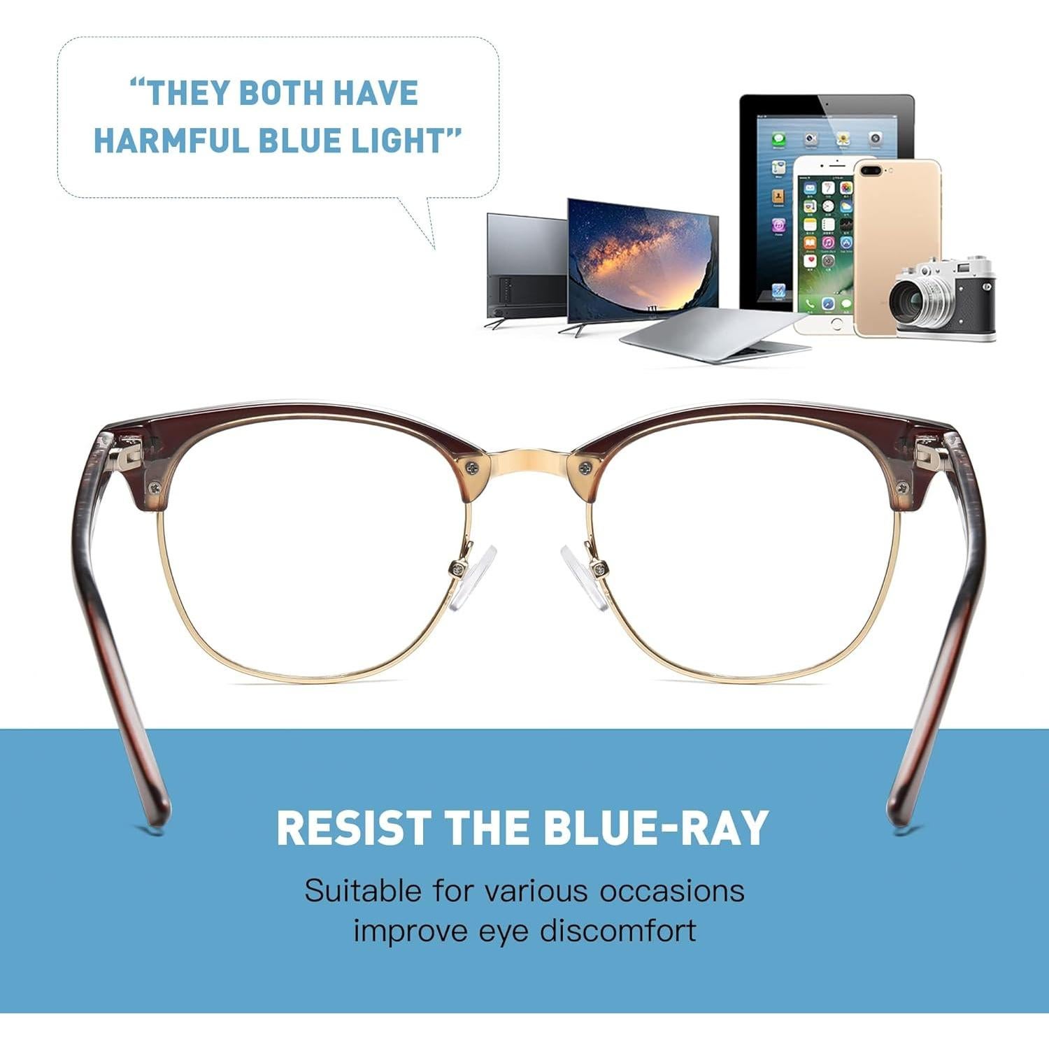 Gafas Anti Luz Azul AOMASTE Media Montura UV Claro