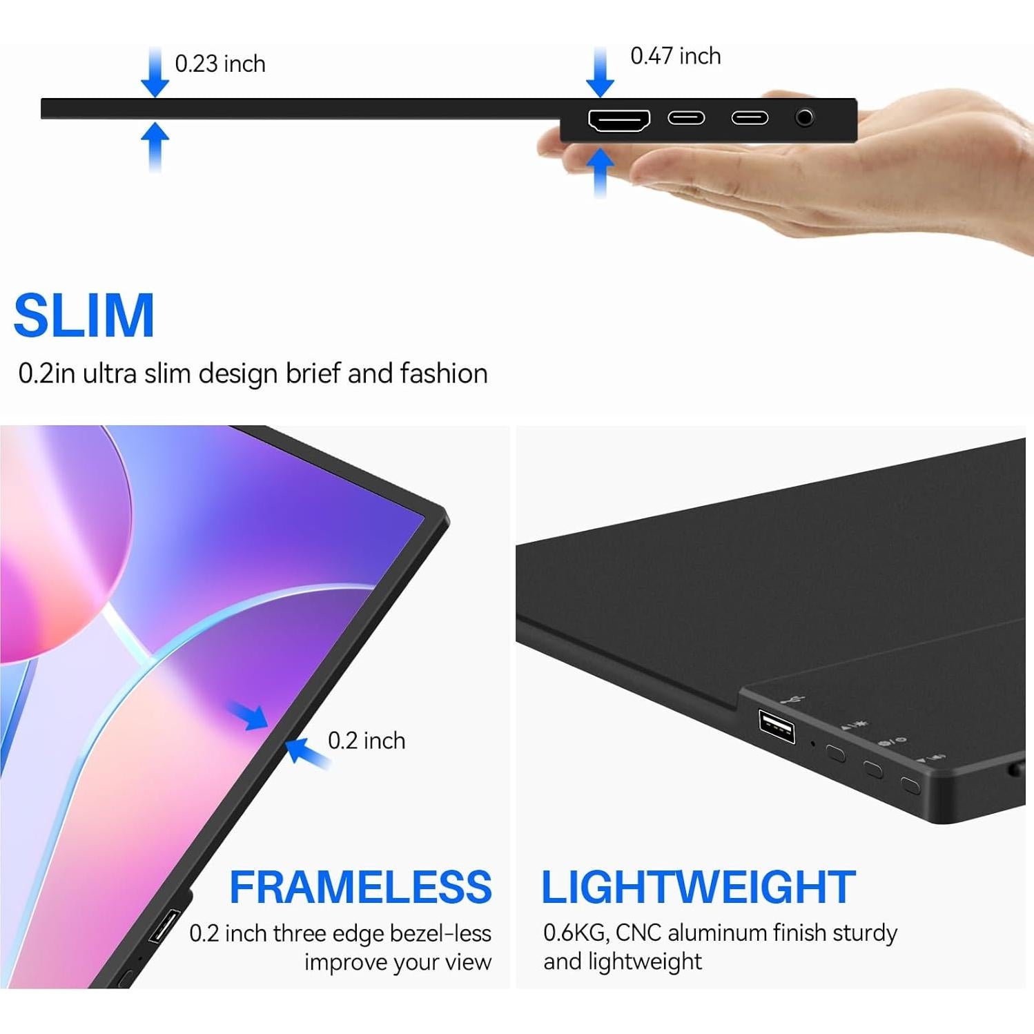 Monitor Portátil Táctil 14" FHD IPS Jhcztrk - Delgado y Ligero