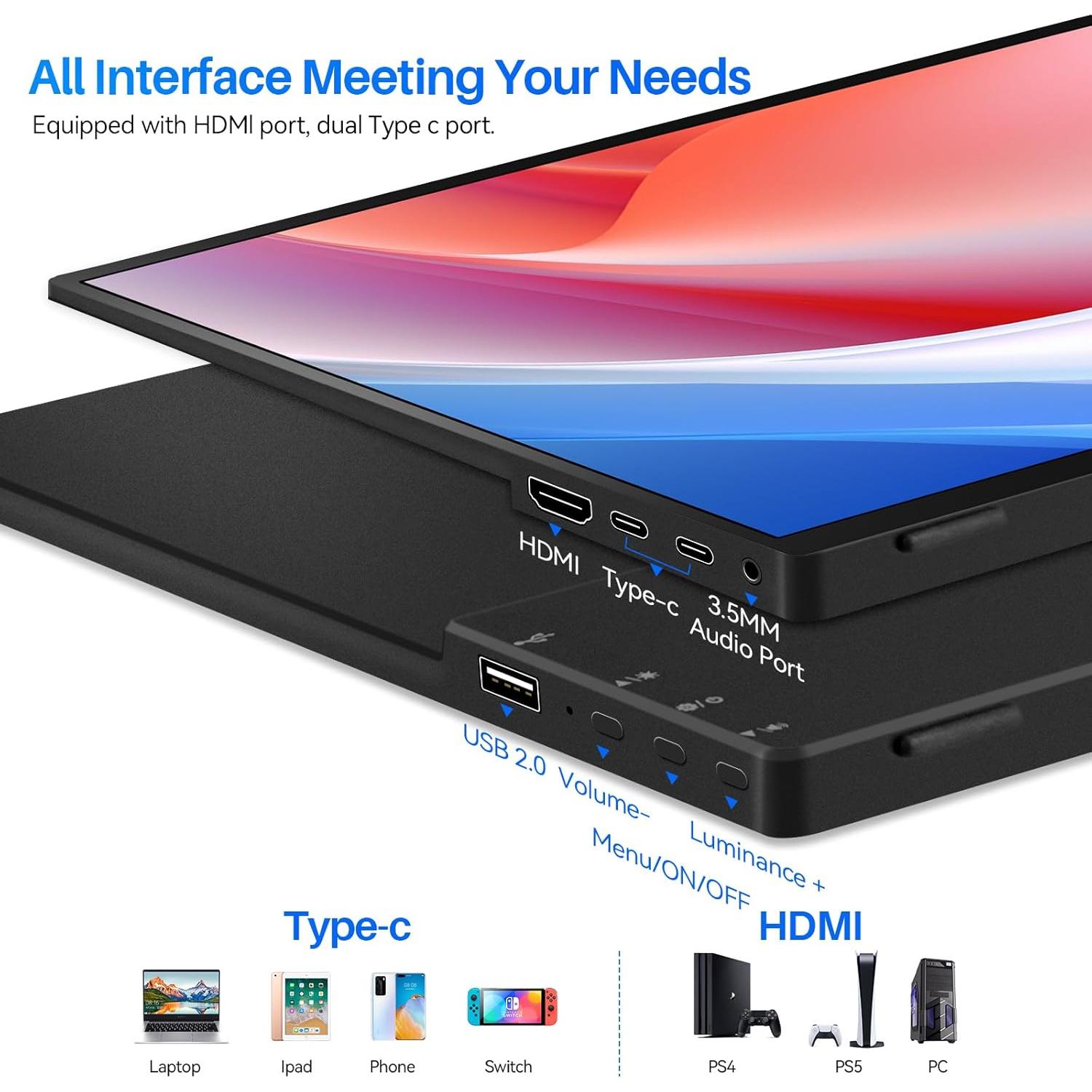 Monitor Portátil Táctil 14" FHD IPS Jhcztrk - Delgado y Ligero