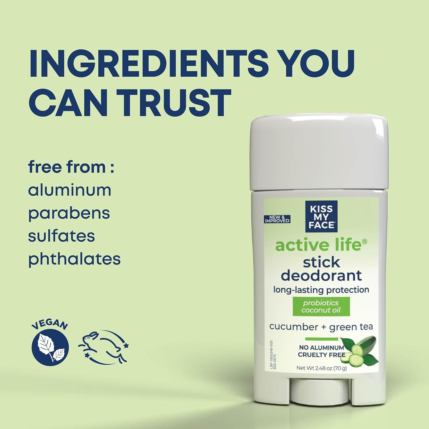 Desodorante en Barra Kiss My Face 70.4g Pepino Té Verde Sin Aluminio