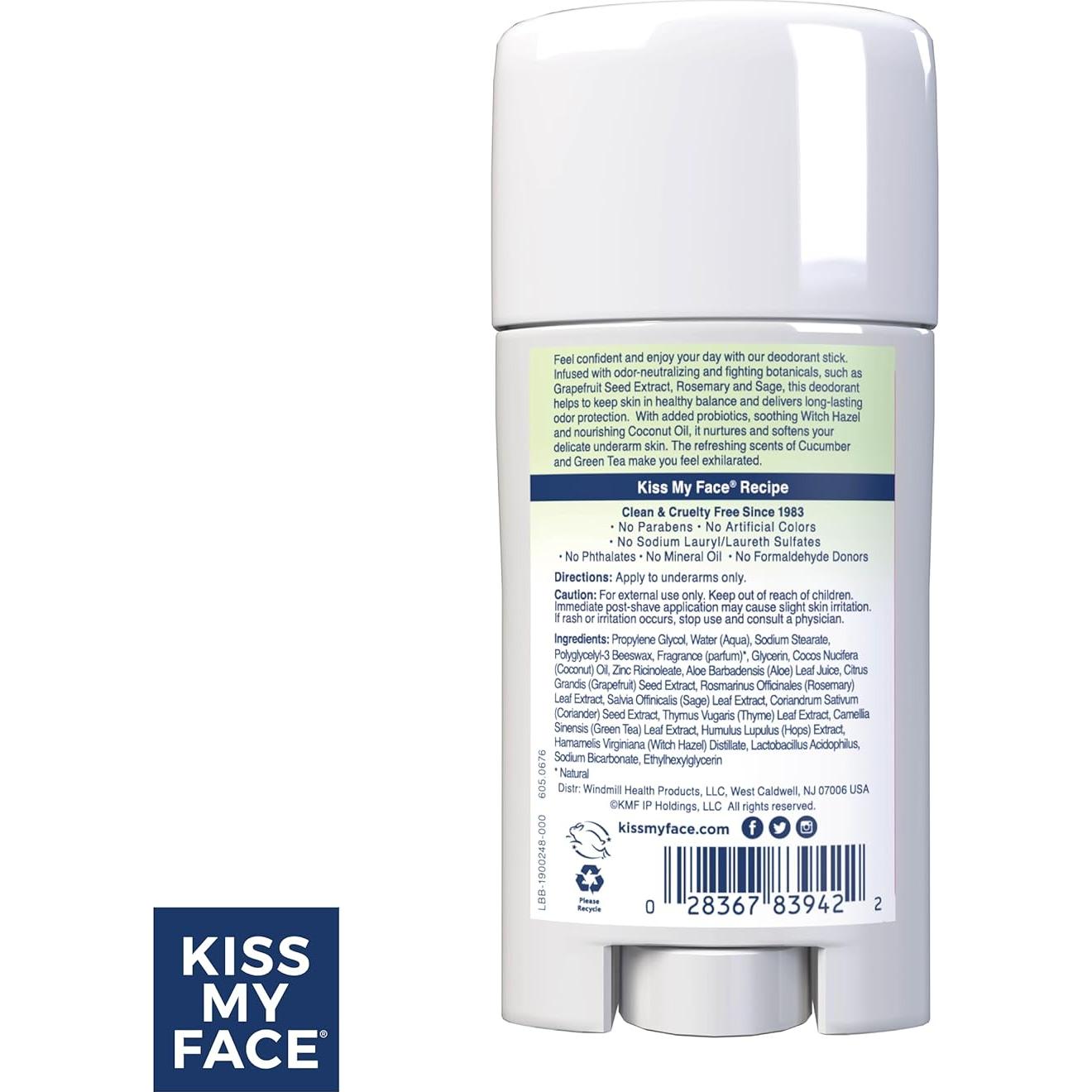 Desodorante en Barra Kiss My Face 70.4g Pepino Té Verde Sin Aluminio