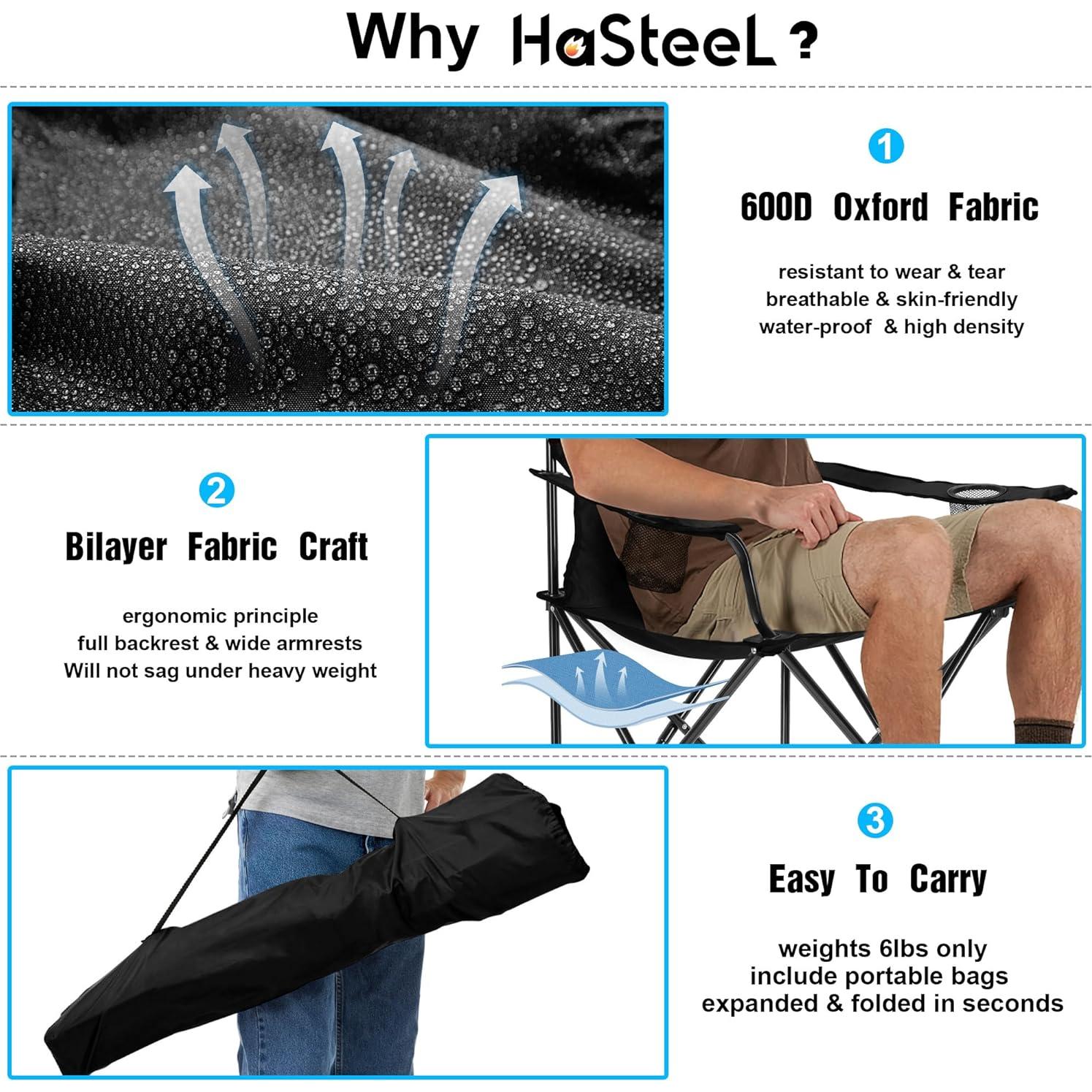 Conjunto 2 Sillas Plegables HaSteeL para Camping y Jardín