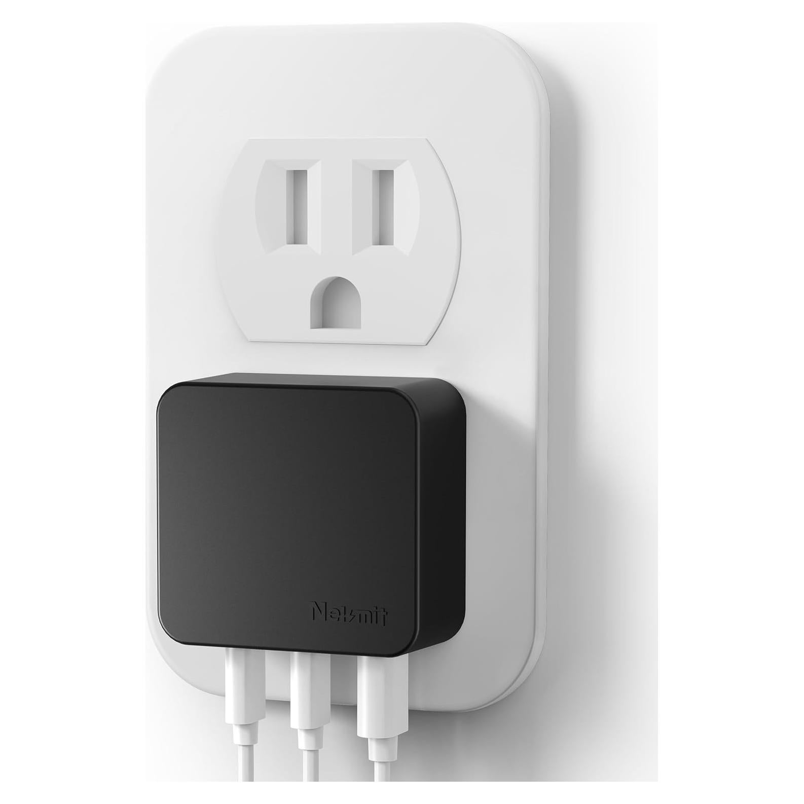 Cargador USB C Nekmit 67W Rápido 3 Puertos GaN Negro