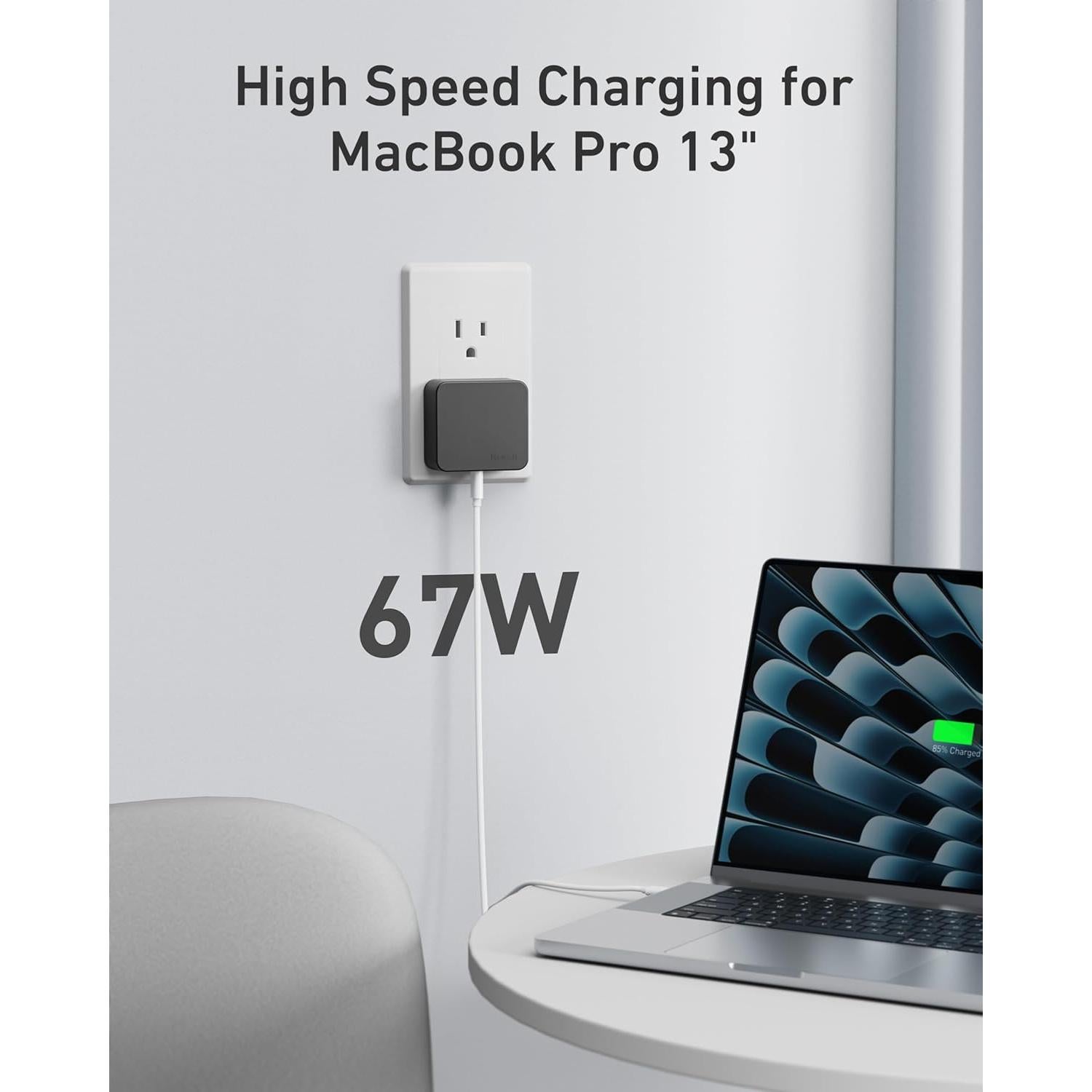 Cargador USB C Nekmit 67W Rápido 3 Puertos GaN Negro