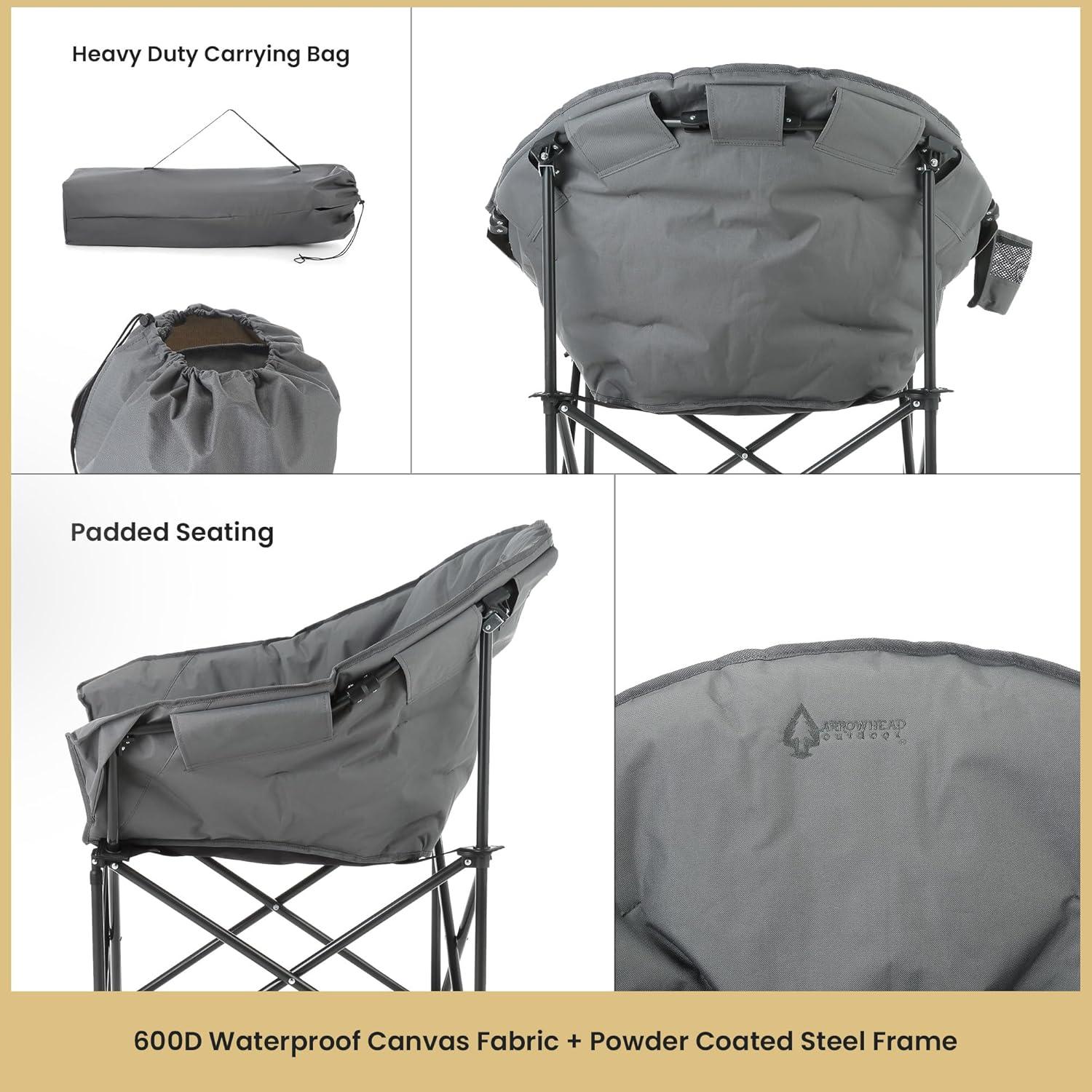 Silla de Camping Plegable ARROWHEAD Gris con Porta Vasos