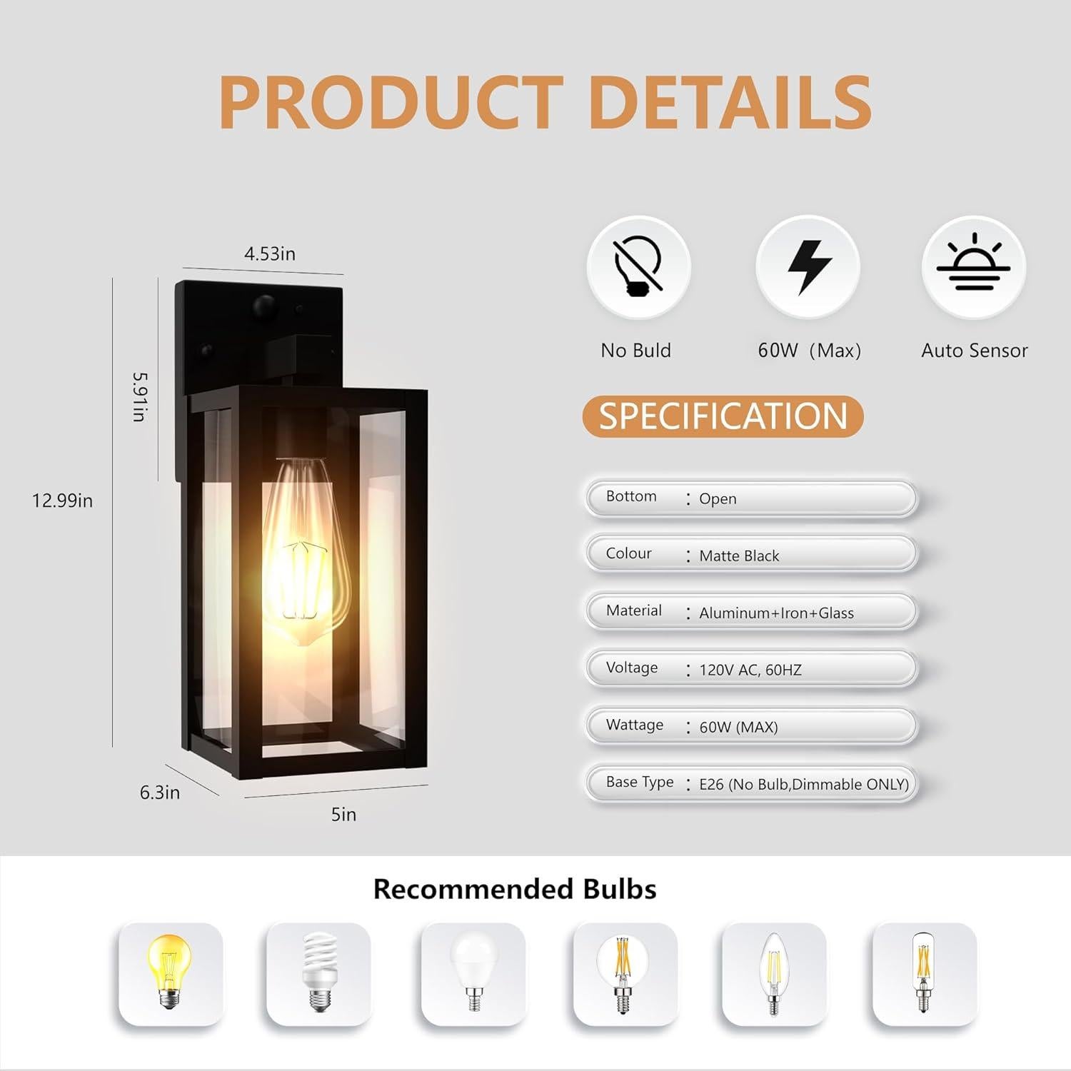 Luz de Sensor de Movimiento Kainozoic 802 para Exterior 33cm