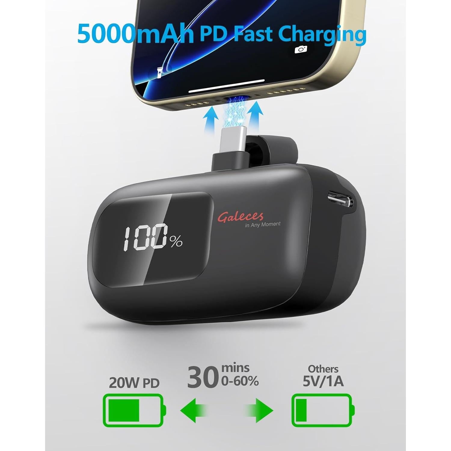 Cargador Portátil Mini Galeces 20W 5000mAh USB-C Negro