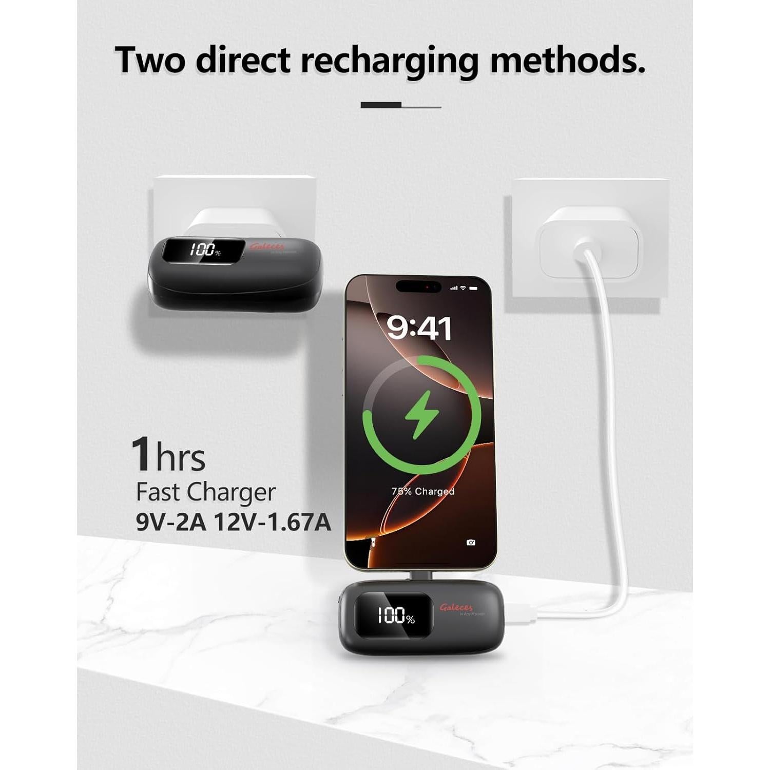 Cargador Portátil Mini Galeces 20W 5000mAh USB-C Negro