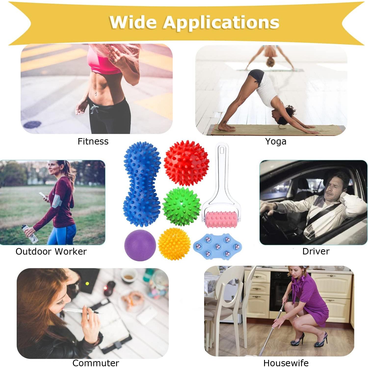 Herramientas de Masaje MUMUWIND - 7 Pelotas Espinosas y Rodillo