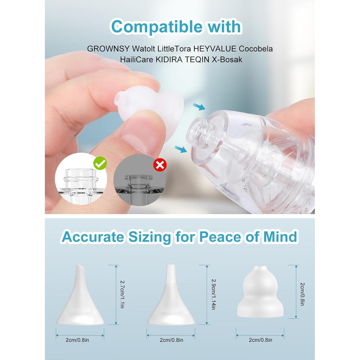 Paquete de 3 Puntas de Aspirador Nasal Silicona Gourd Embudo Plana