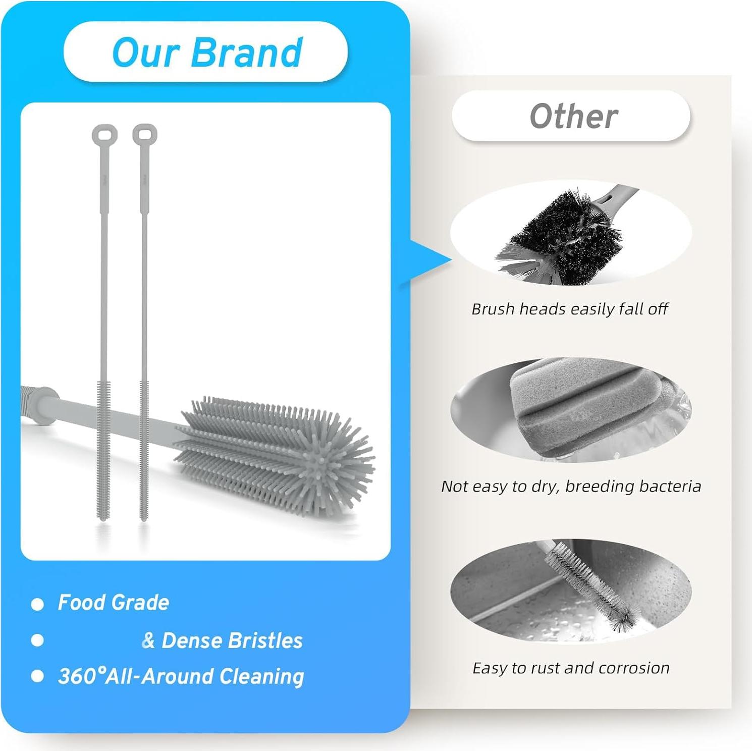 Juego de Cepillos de Silicona WQSS AOEIU para Botellas y Pajitas