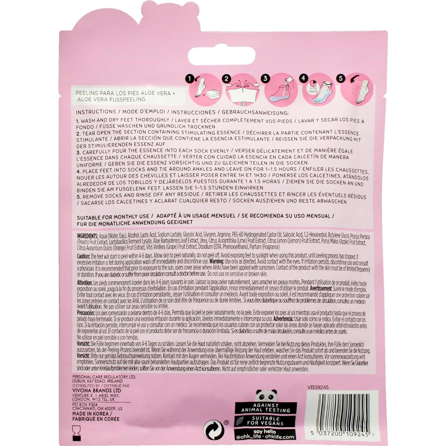 Mascarilla Exfoliante para Pies Oh K! Aloe Vera - 1 Par