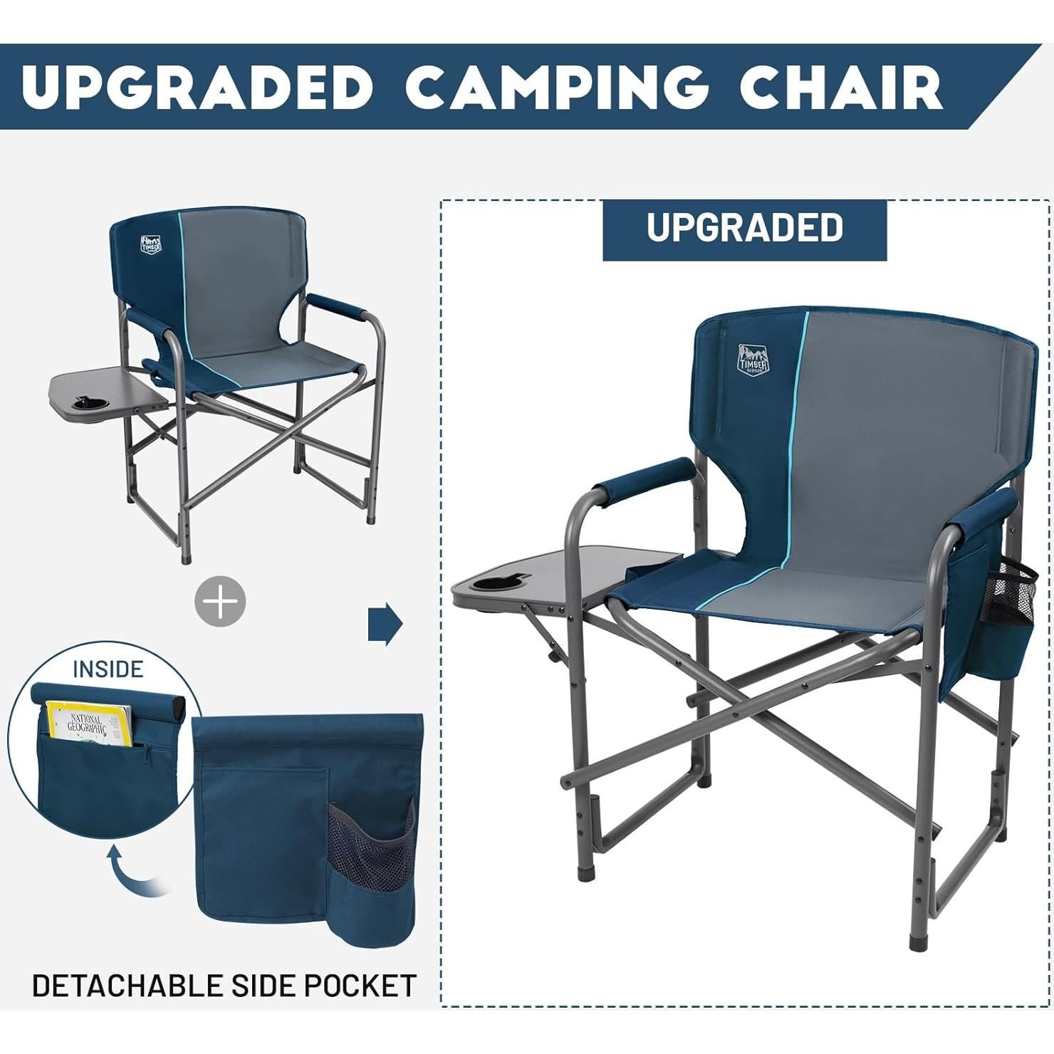 Silla de Camping Plegable Timber Ridge 181kg Azul con Mesa