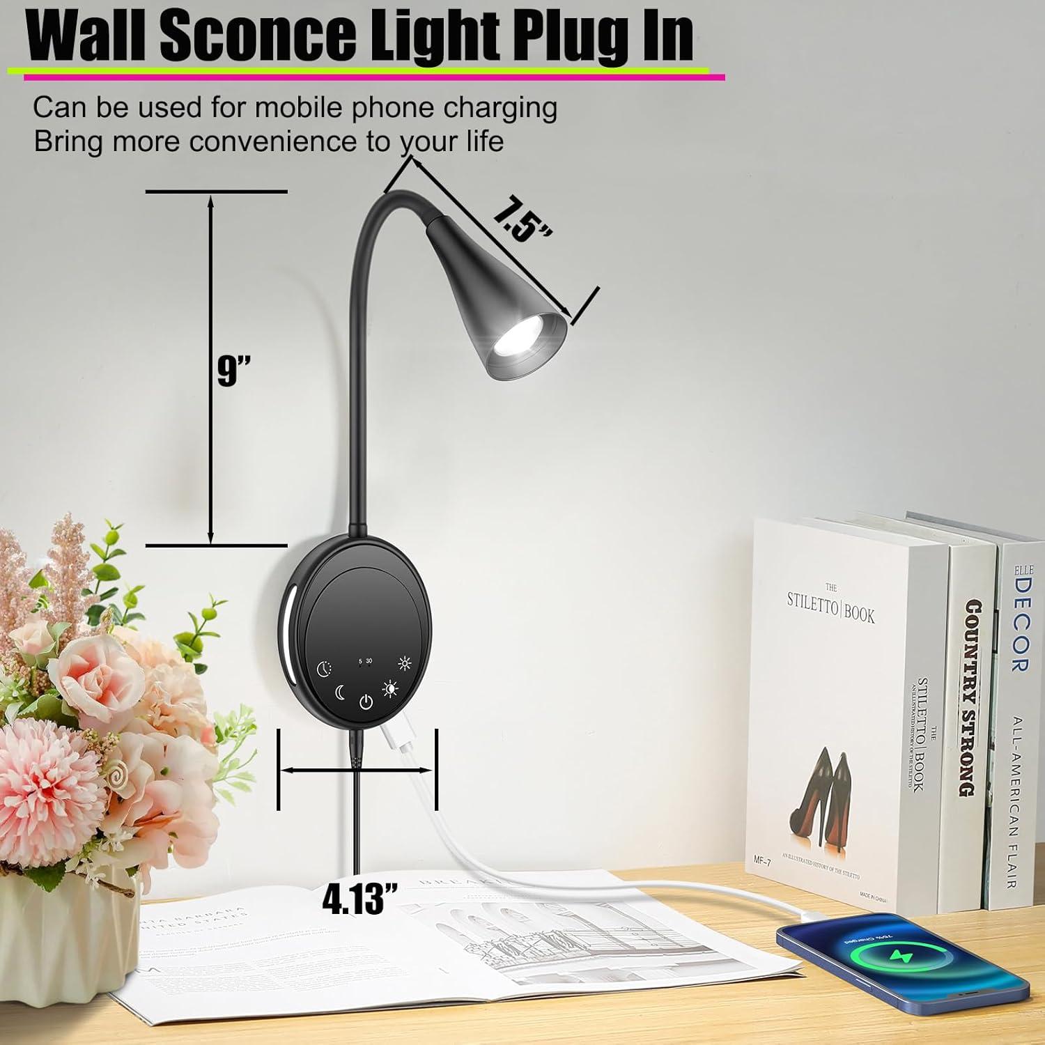 Aplique de pared ONELEJA con enchufe y USB, luz regulable 5 colores