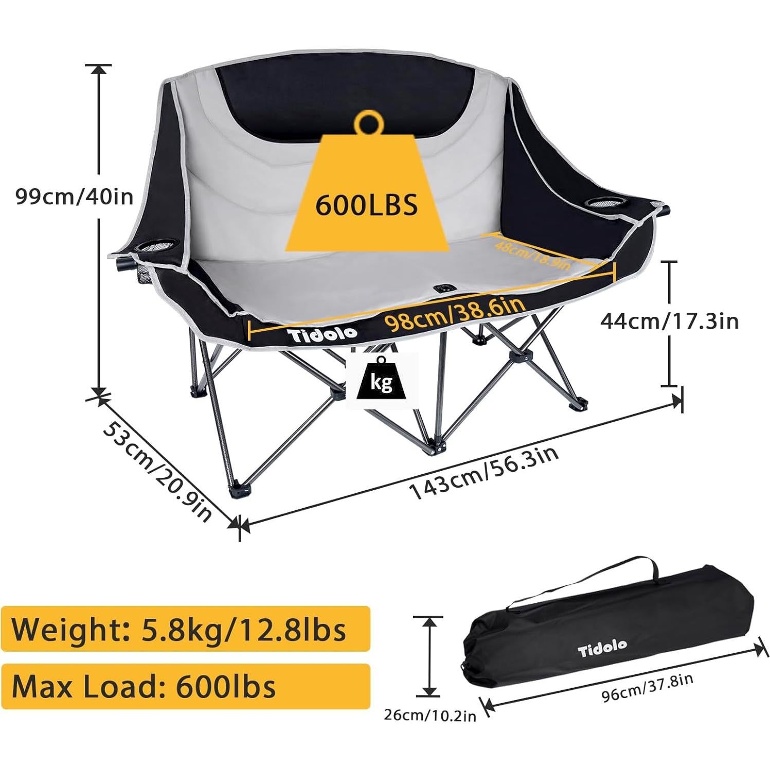 Silla de Camping Doble Tidolo Plegable con Portavasos