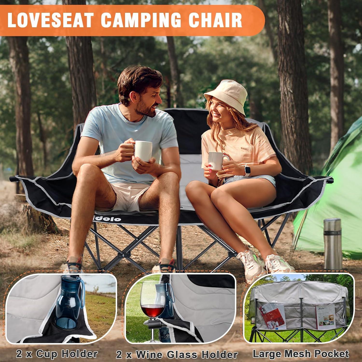 Silla de Camping Doble Tidolo Plegable con Portavasos