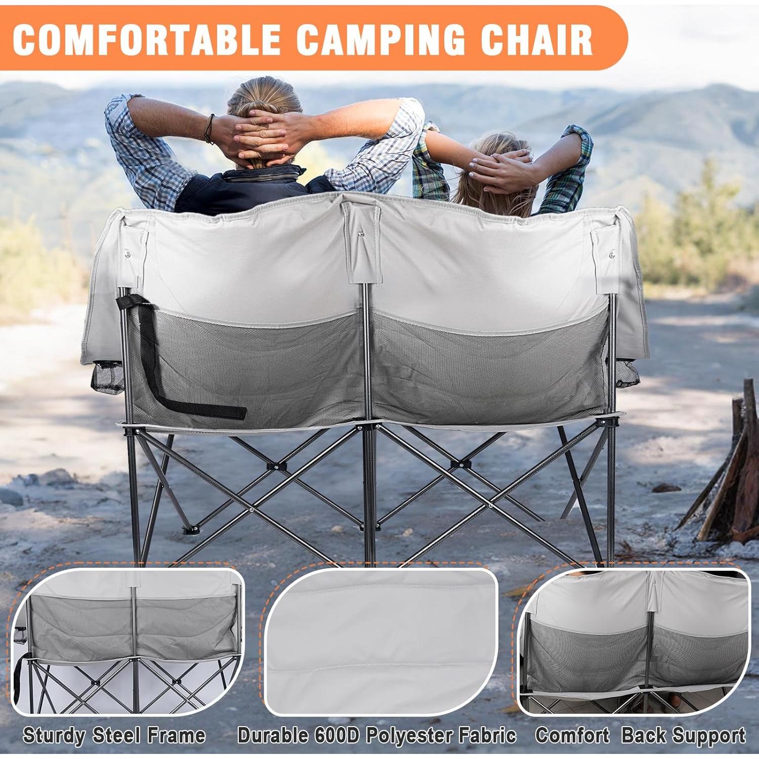 Silla de Camping Doble Tidolo Plegable con Portavasos