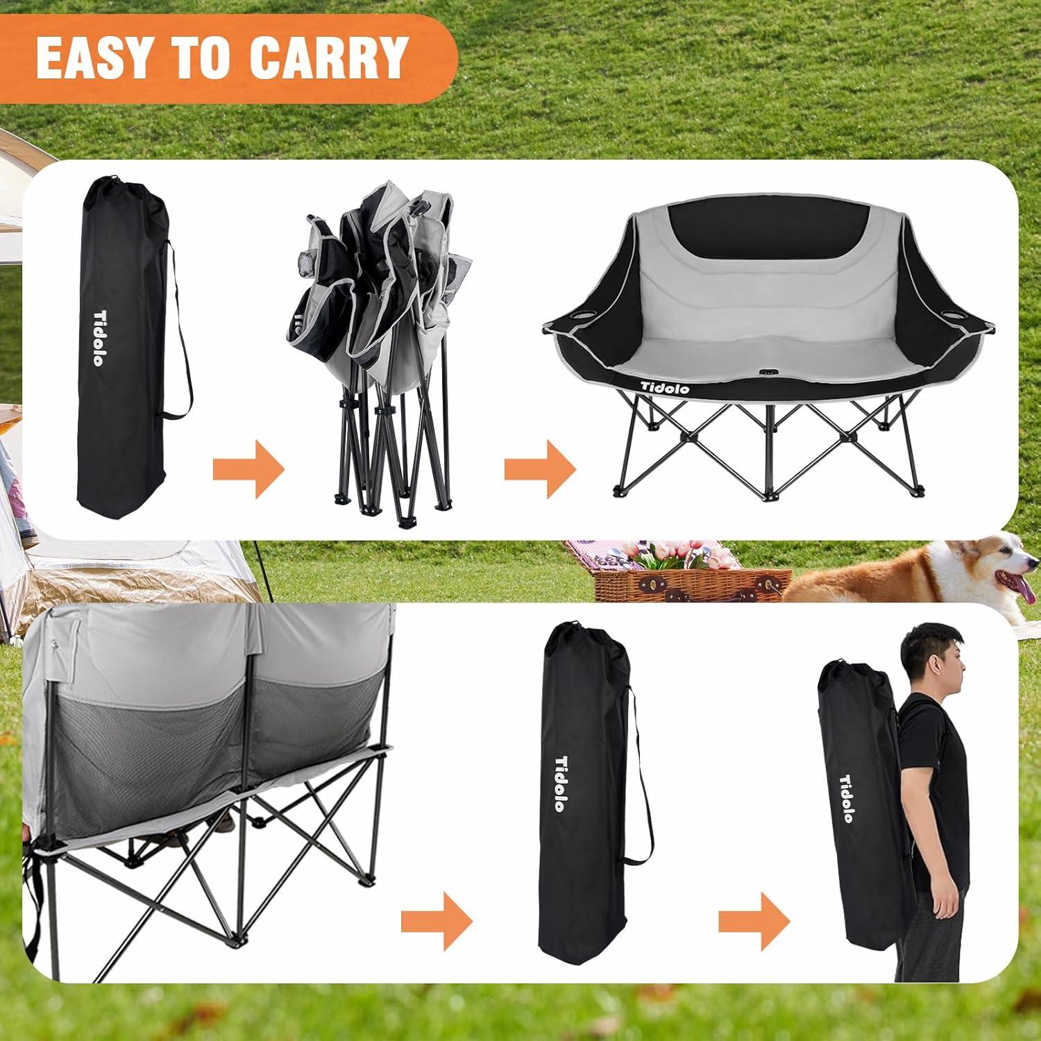 Silla de Camping Doble Tidolo Plegable con Portavasos