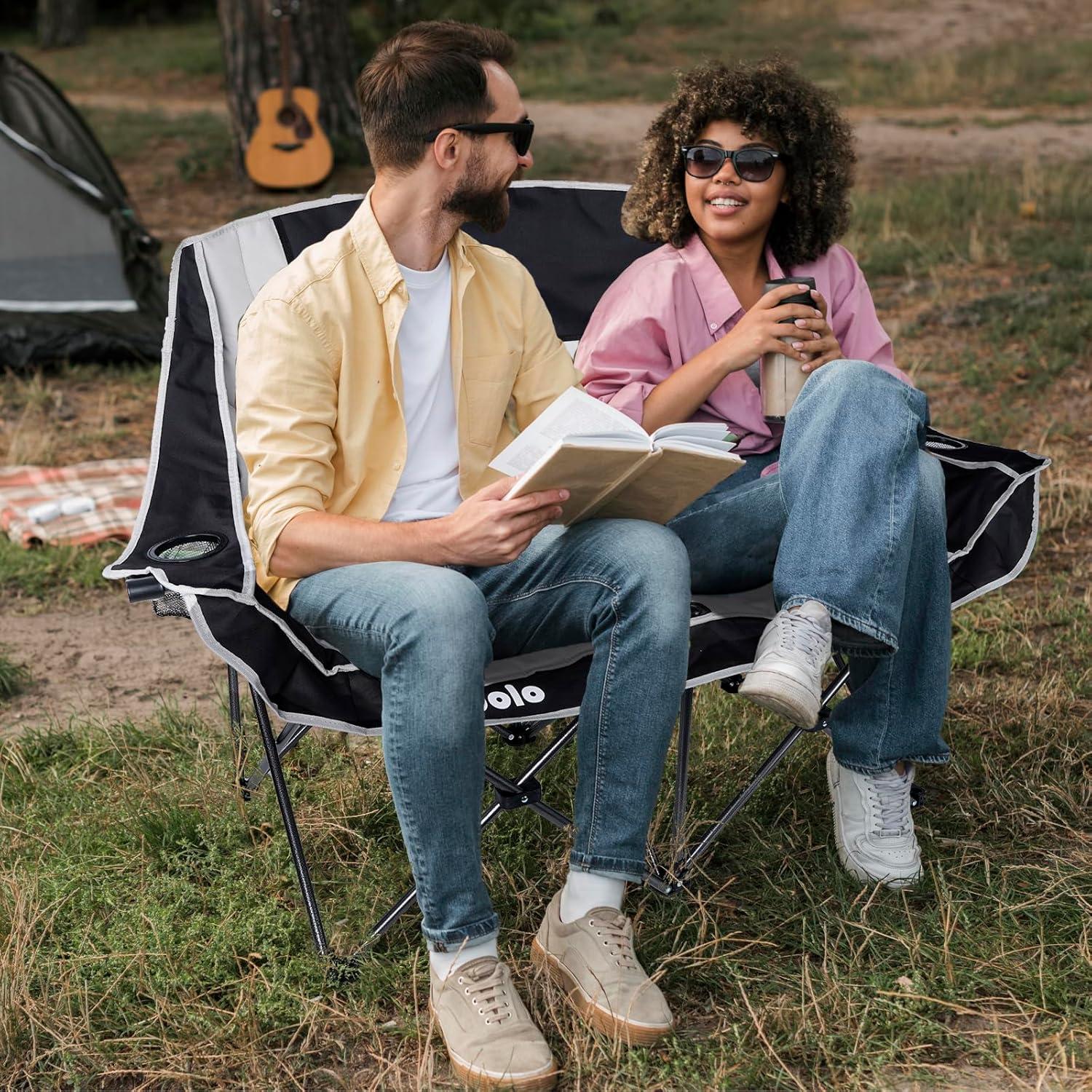 Silla de Camping Doble Tidolo Plegable con Portavasos