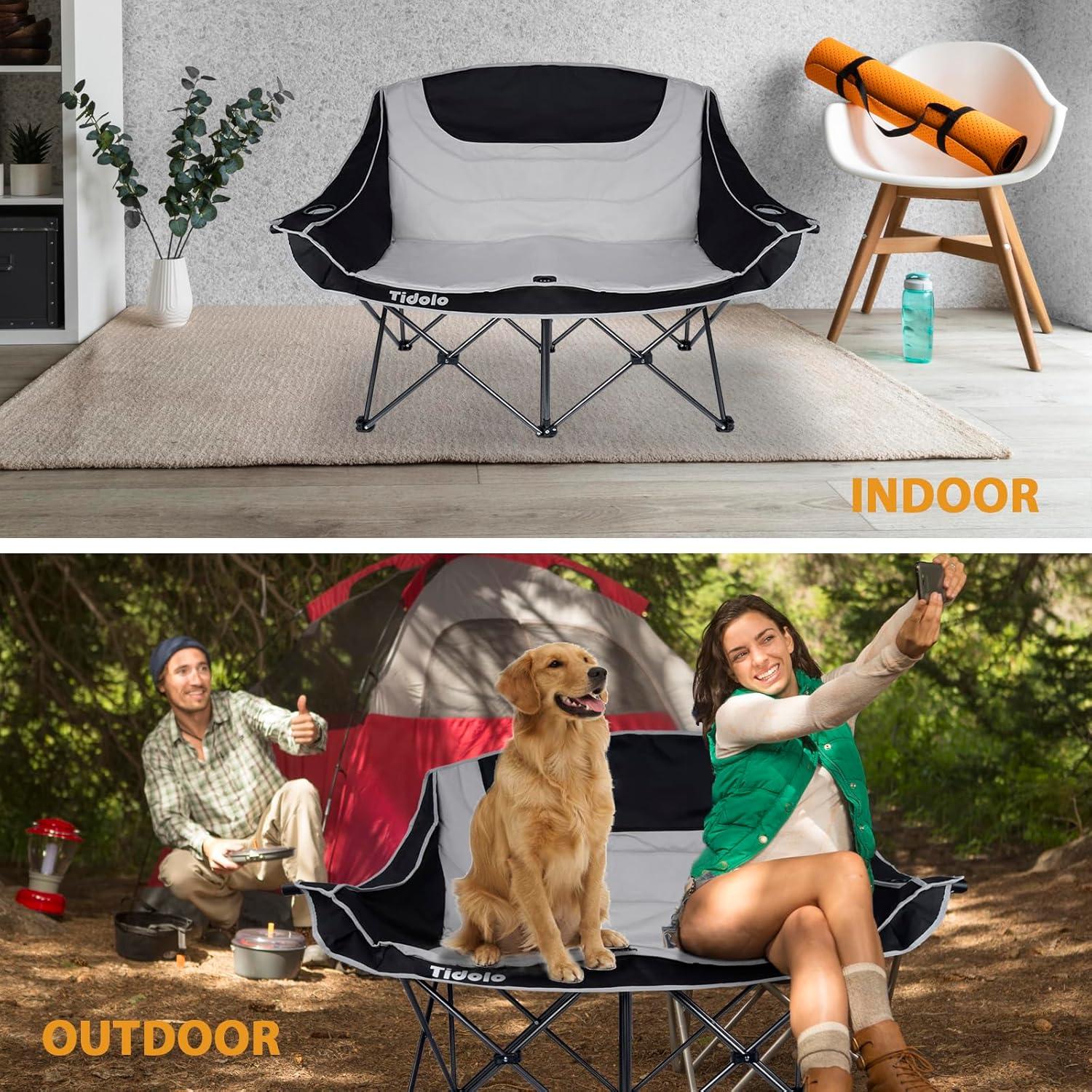 Silla de Camping Doble Tidolo Plegable con Portavasos