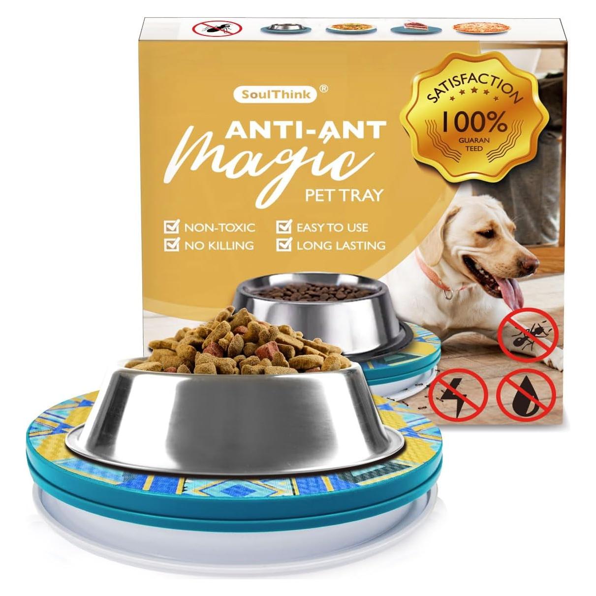 SoulThink® Ant Proof Cat Dog Bowl Tray - SoulThink x Simone Miller Collaboration Pet Food Dish Indoor No Chemical No Water Needed Different from Traditional Ant Trap (Mountain Totem)