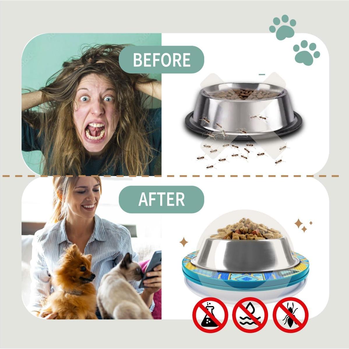 SoulThink® Ant Proof Cat Dog Bowl Tray - SoulThink x Simone Miller Collaboration Pet Food Dish Indoor No Chemical No Water Needed Different from Traditional Ant Trap (Mountain Totem)