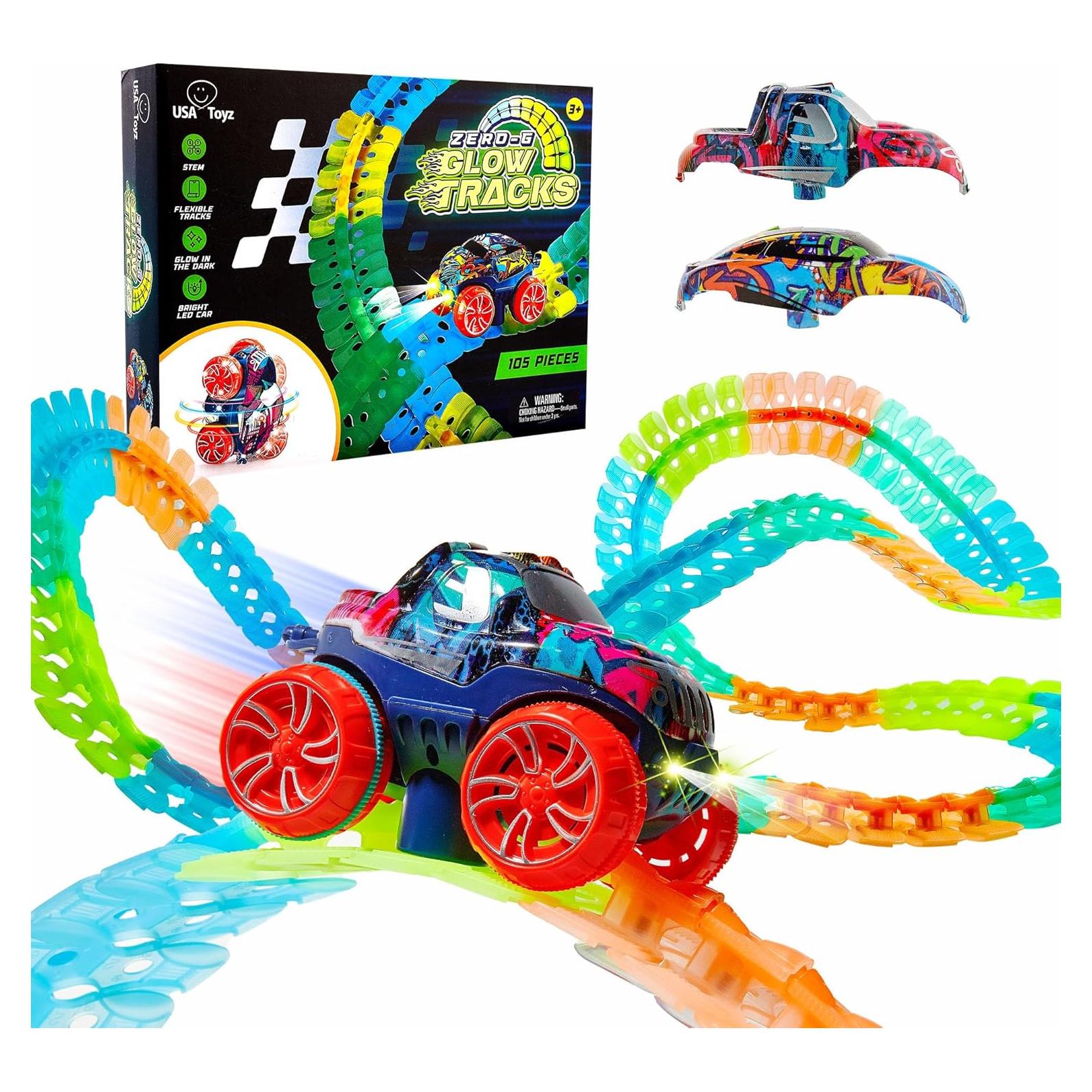 USA Toyz Pista de Carreras Glow Zero-G 105 Piezas LED