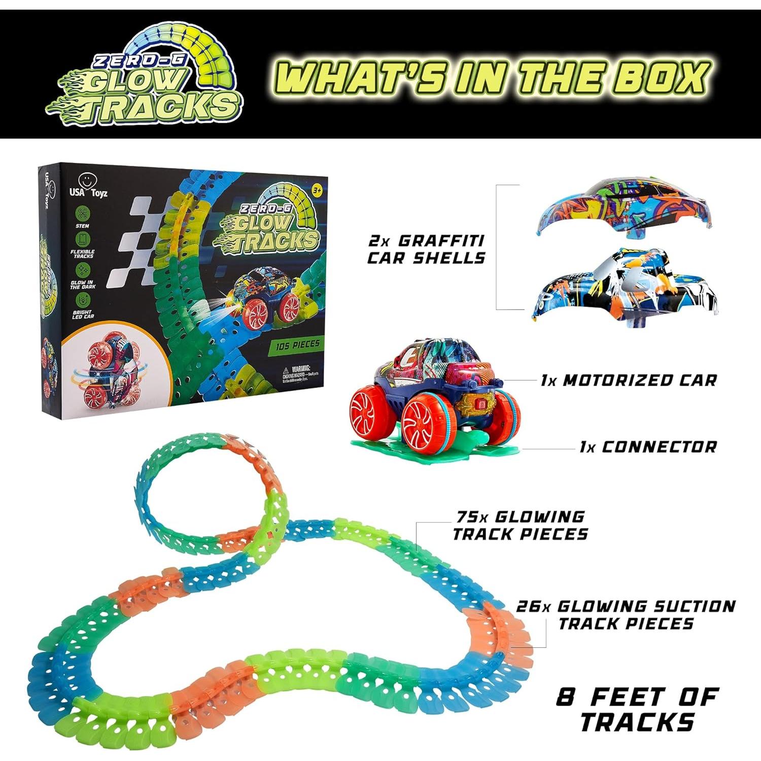 USA Toyz Pista de Carreras Glow Zero-G 105 Piezas LED