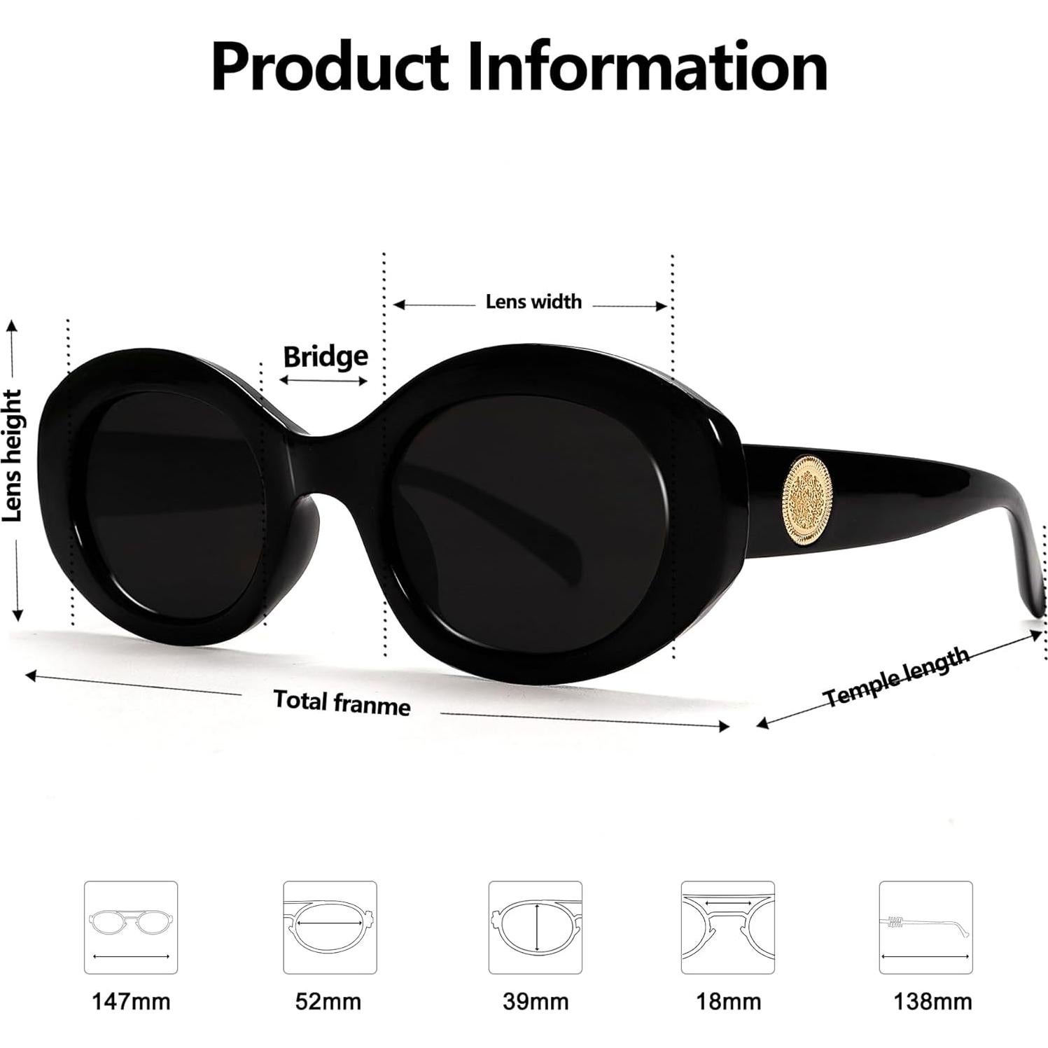 Gafas de sol ovaladas TYA para mujeres UV400 marco grueso