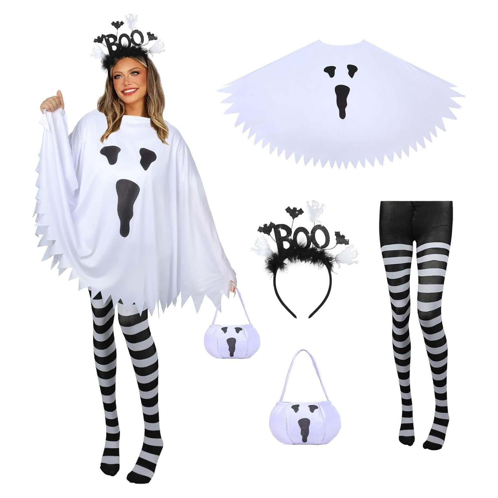 Disfraz de Fantasma Halloween 4 Piezas Mujer - Poncho, Diadema