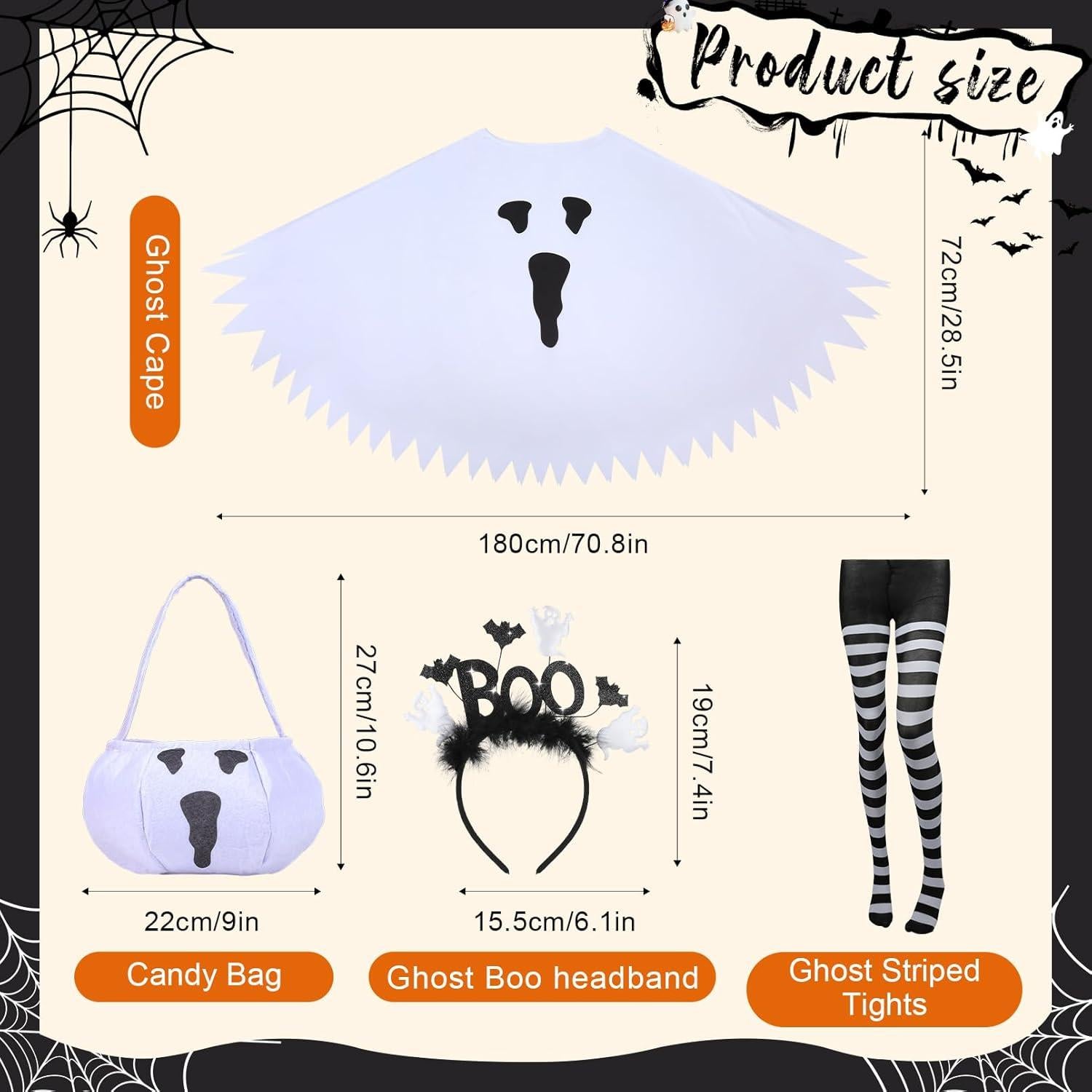 Disfraz de Fantasma Halloween 4 Piezas Mujer - Poncho, Diadema