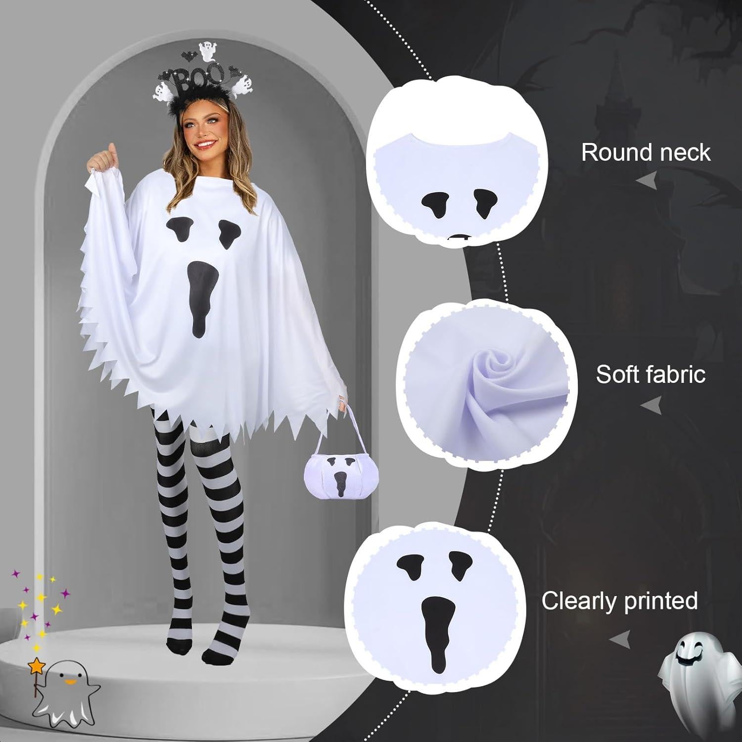 Disfraz de Fantasma Halloween 4 Piezas Mujer - Poncho, Diadema