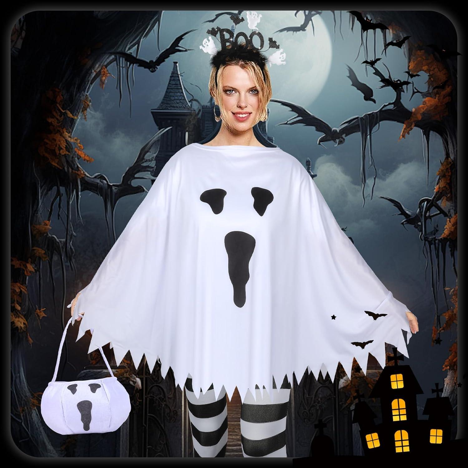 Disfraz de Fantasma Halloween 4 Piezas Mujer - Poncho, Diadema
