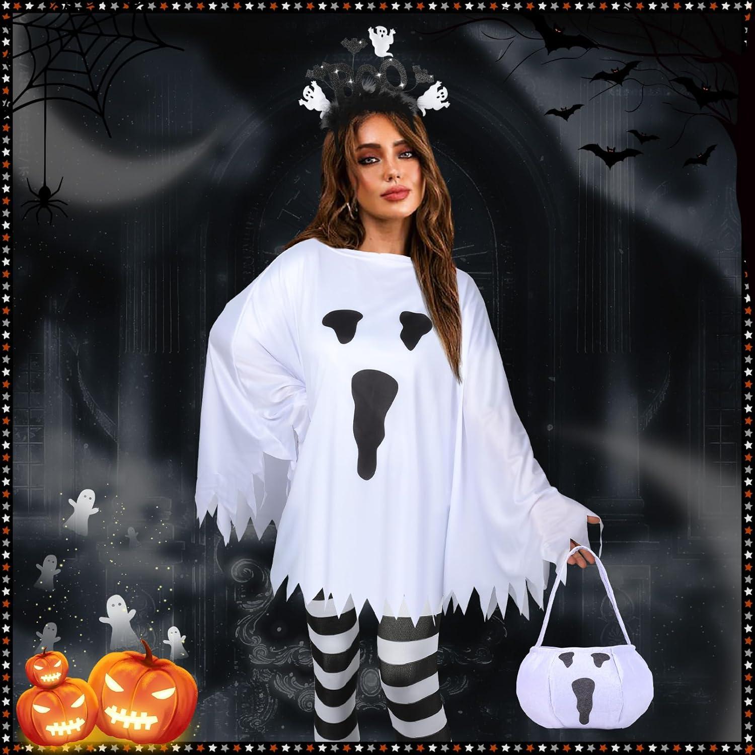 Disfraz de Fantasma Halloween 4 Piezas Mujer - Poncho, Diadema