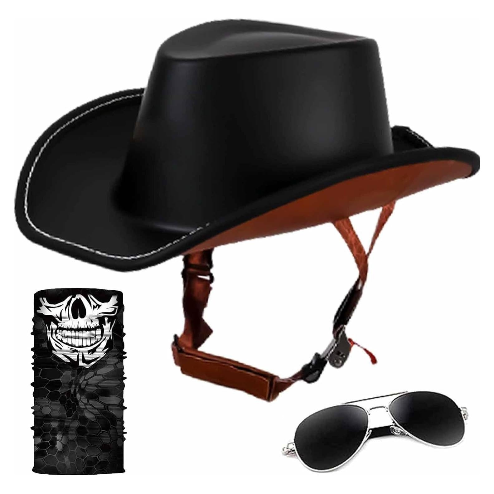 Casco de Motocicleta Retro GYLRFAN Medio Vaquero Negro