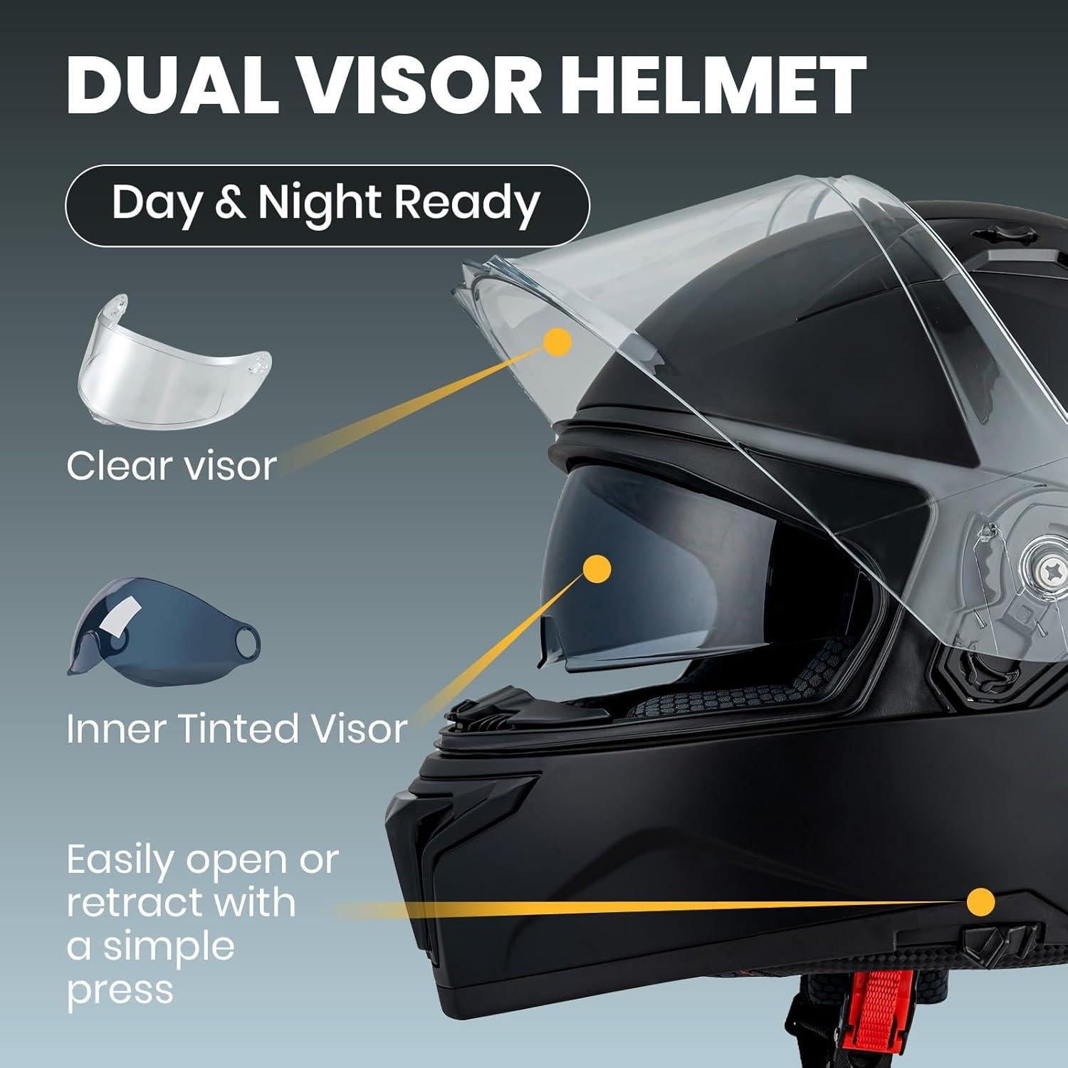 Casco Favoto MHDV de Motocicleta Negro con Doble Visor