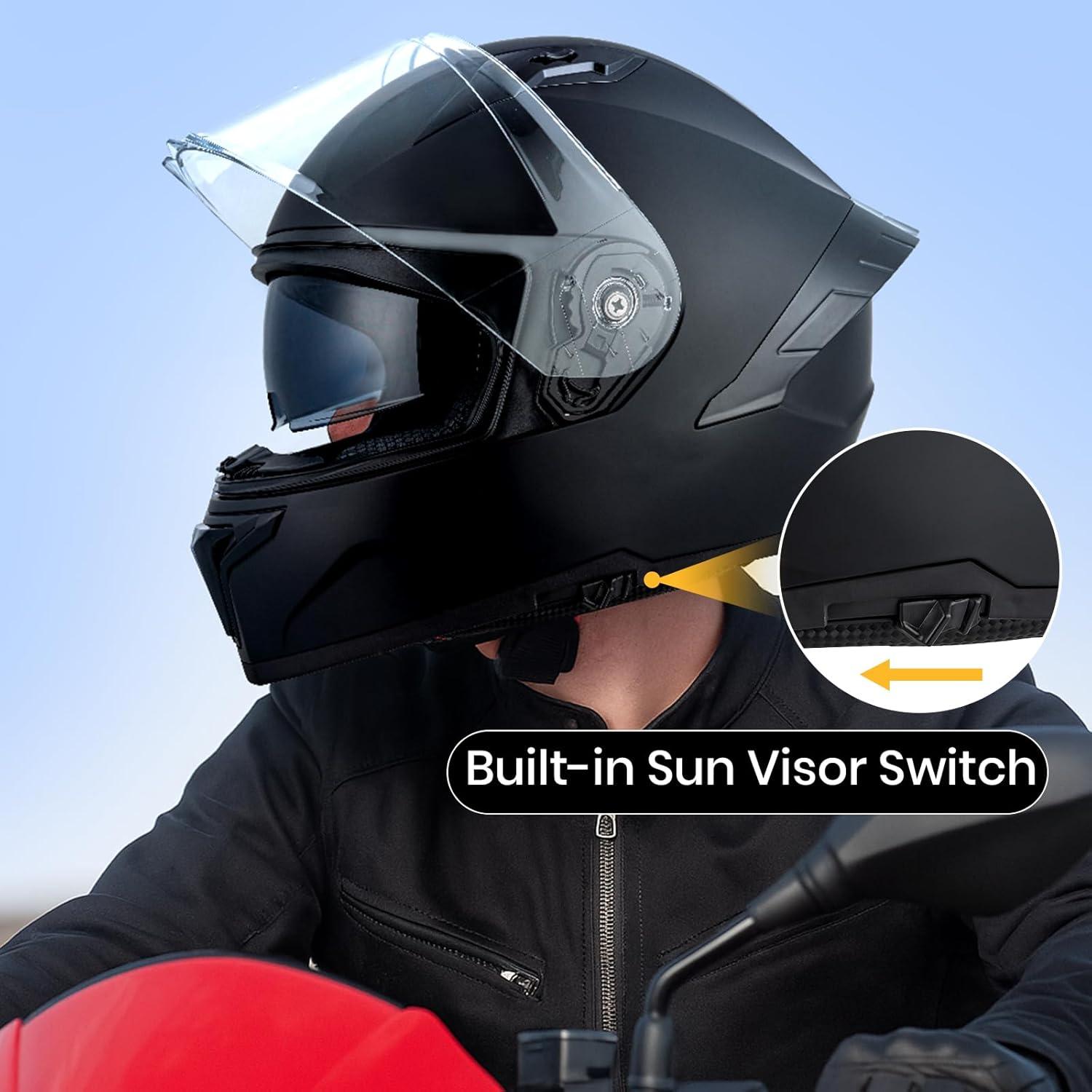 Casco Favoto MHDV de Motocicleta Negro con Doble Visor