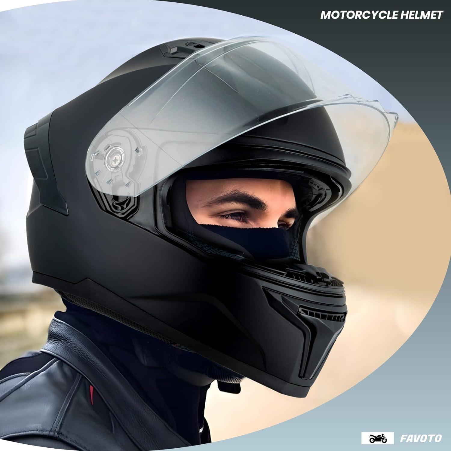 Casco Favoto MHDV de Motocicleta Negro con Doble Visor