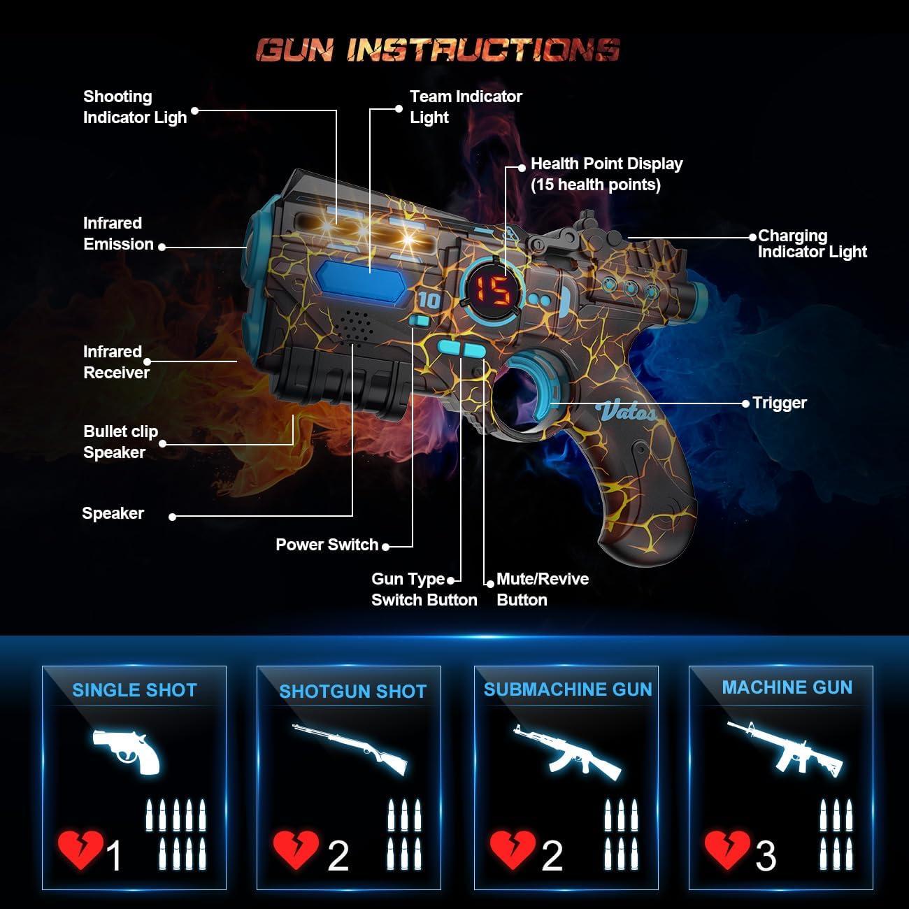 Conjunto Laser Tag Recargable VATOS para 4 Jugadores - 2.4GHz