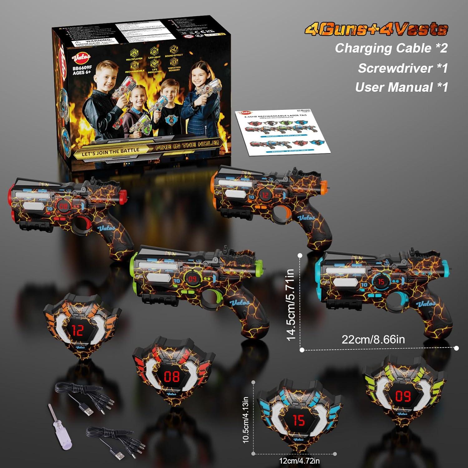 Conjunto Laser Tag Recargable VATOS para 4 Jugadores - 2.4GHz