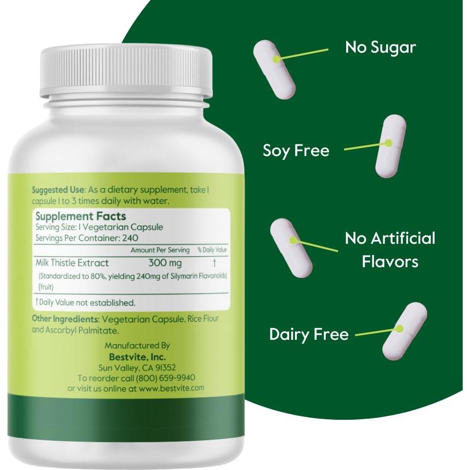 Suplemento Cardo Mariano Bestvite 300mg 240 Cápsulas Veganas