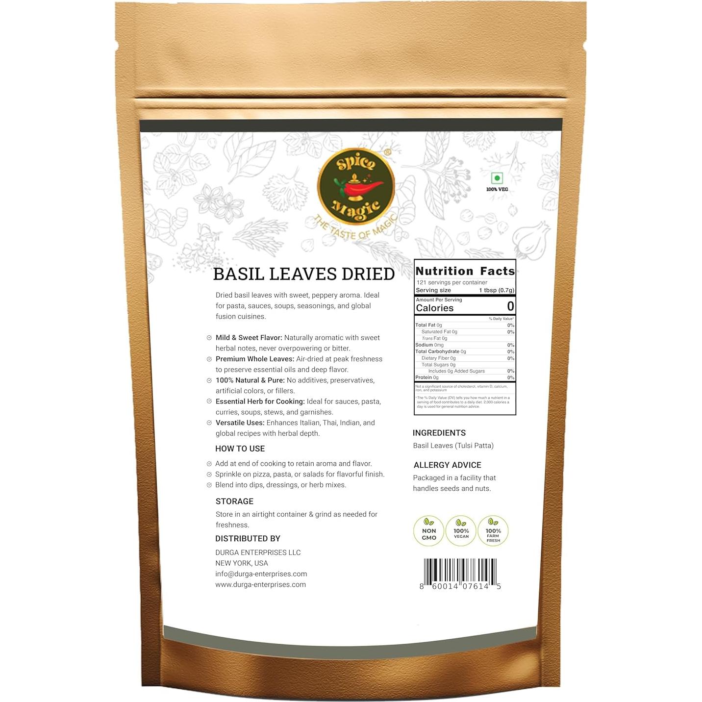 Hojas de Albahaca Secas Spice Magic - 85 g | 100% Natural